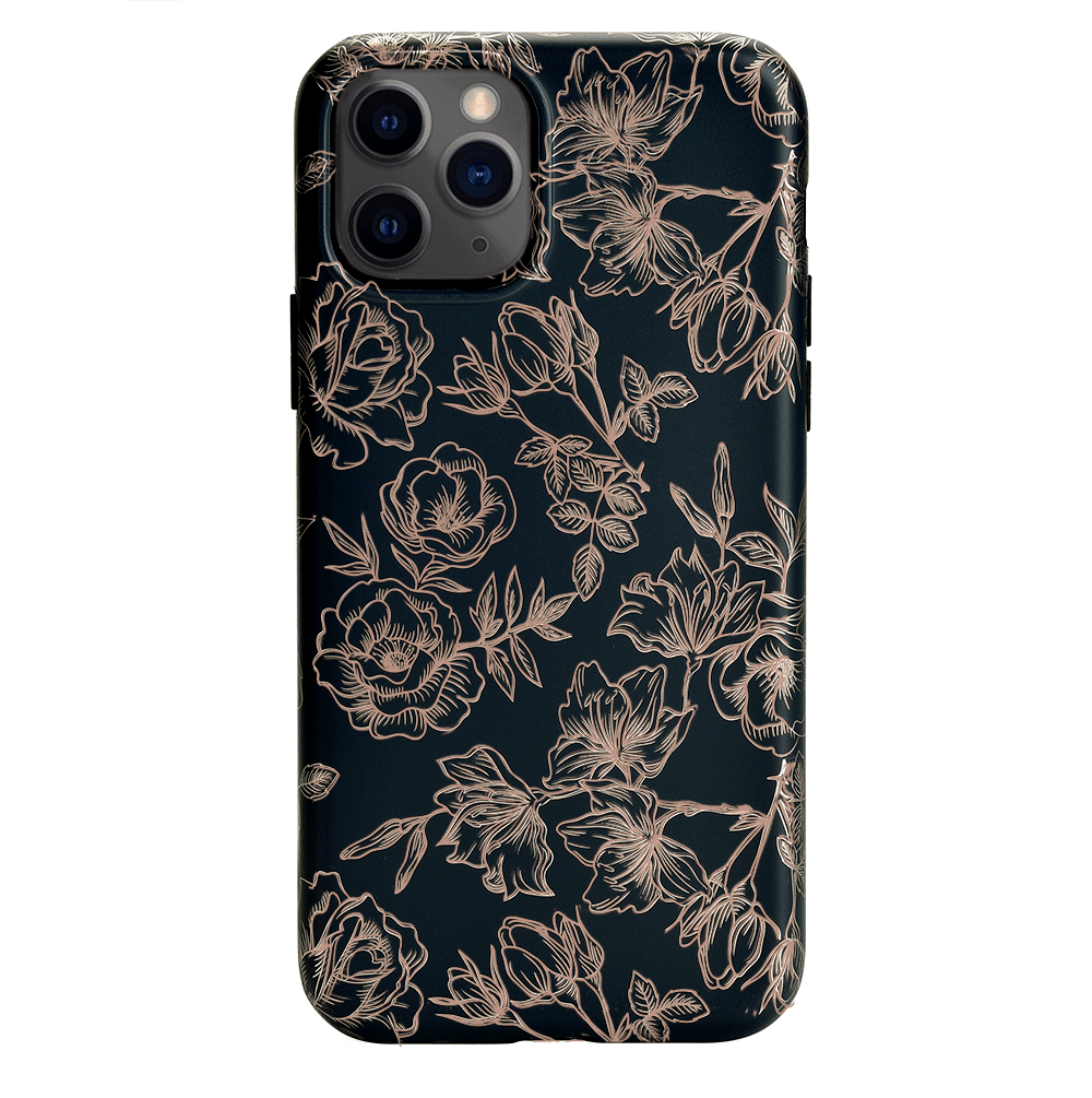 Elegant Floral Rose Gold Chrome iPhone Case - Stylish Protective Cover for iPhone 13/12/11/X - Perfect for Everyday Use, Office & Special Occasions