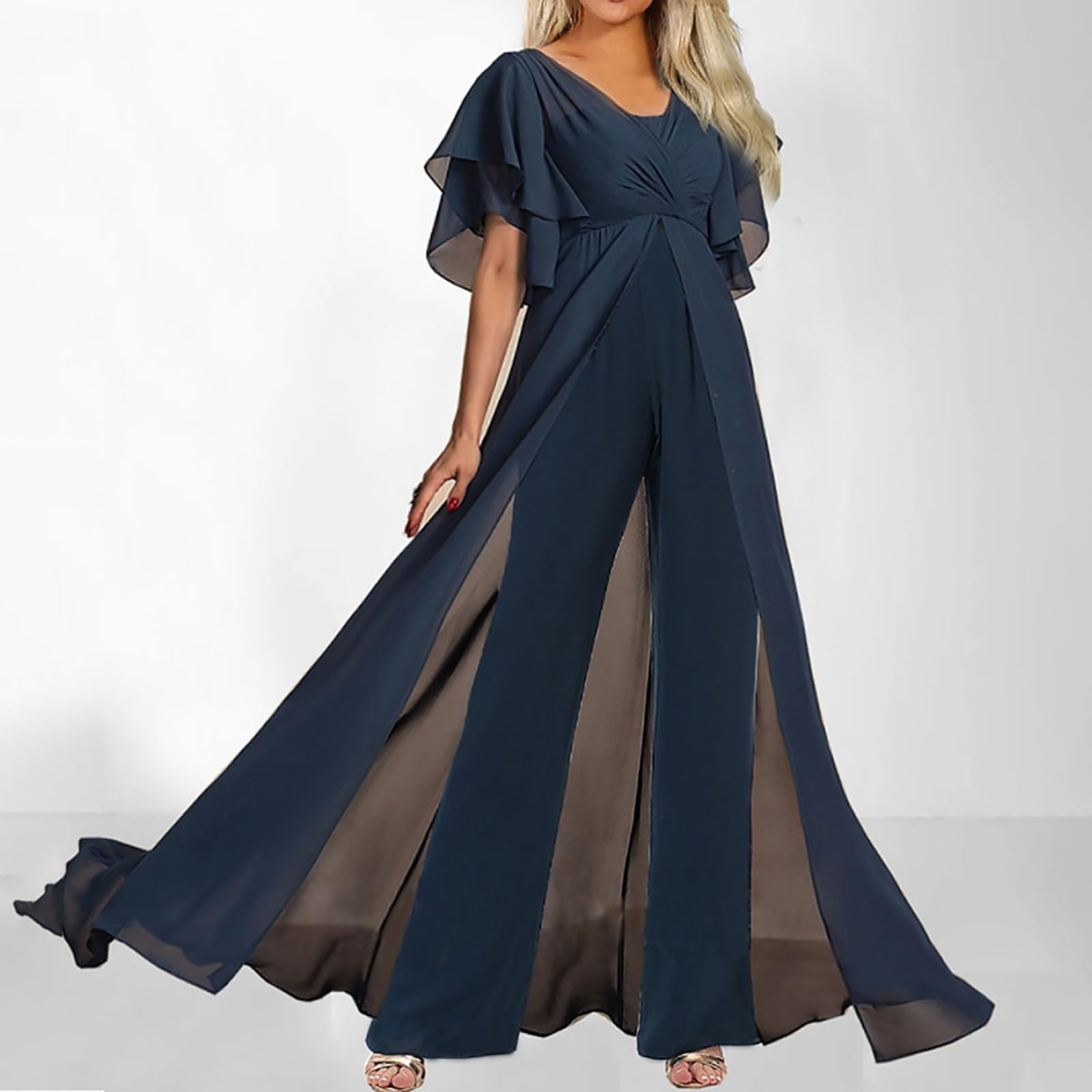 Elegant Overlay Patchwork Jumpsuit for Women - V Neck Bodycon Romper for Business & Party