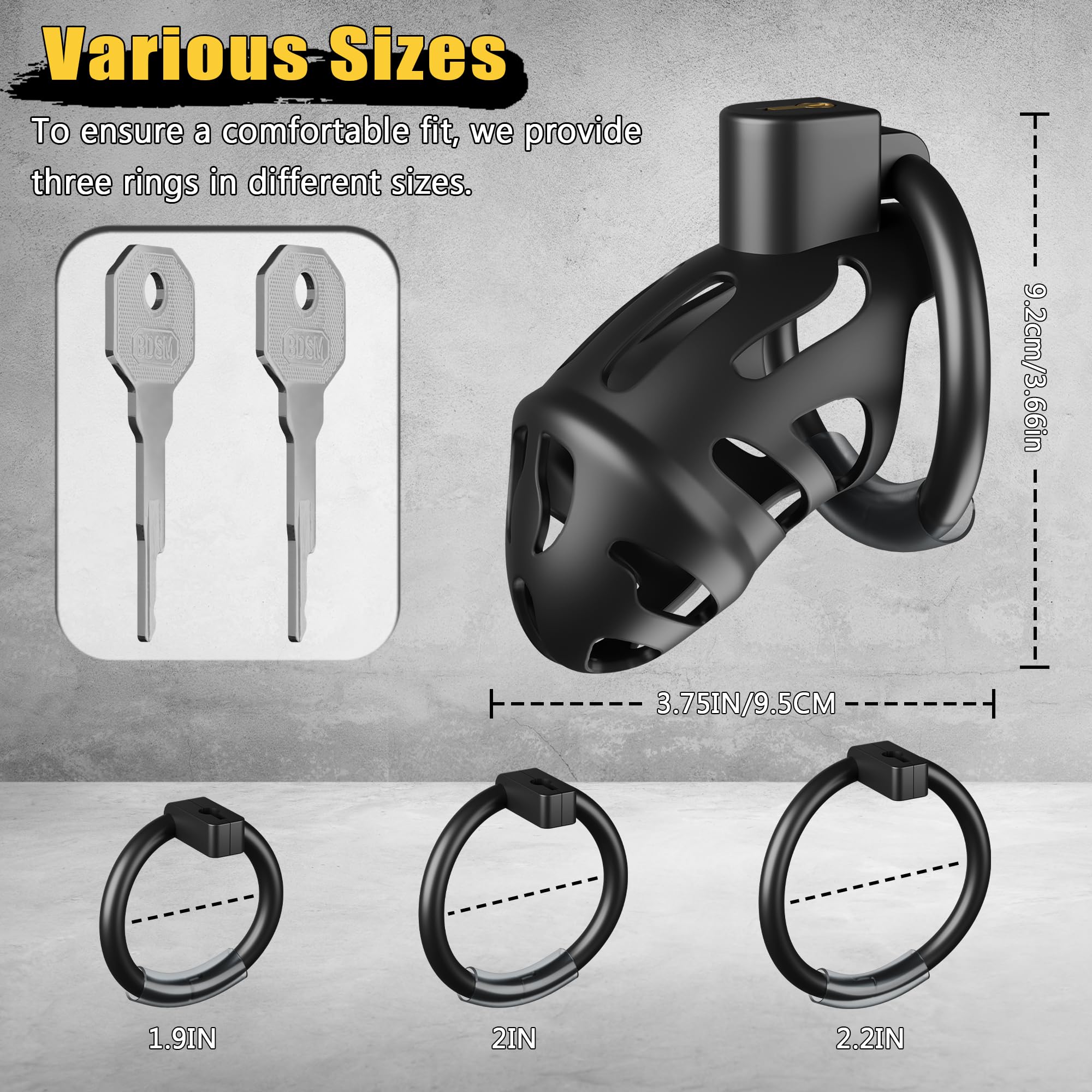 Premium Male Chastity Cage - Large Size with 3 Adjustable Rings, Invisible Lock & 2 Keys | Lightweight Cock Cage for Men | Bondage Gear for Penis Training & Abstinence | Perfect for BDSM, Couples Play & Self-Discipline