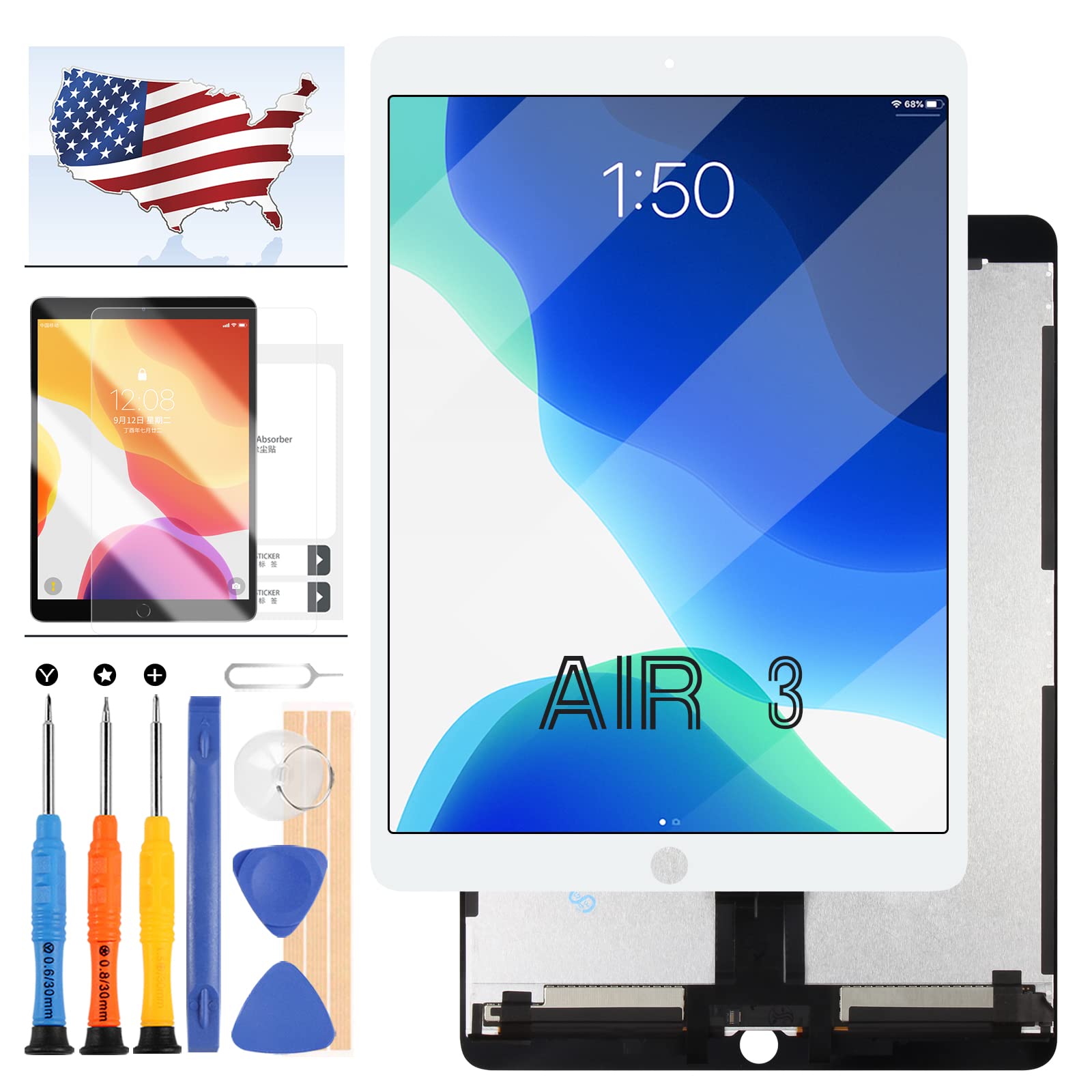 iPad Air 3 Screen Replacement LCD Display Touch Digitizer Assembly for A2152 A2123 A2154 - 2019 3rd Gen Tablet Repair Kit (No Home Button, White) | DIY Fix for Cracked/Broken Screens