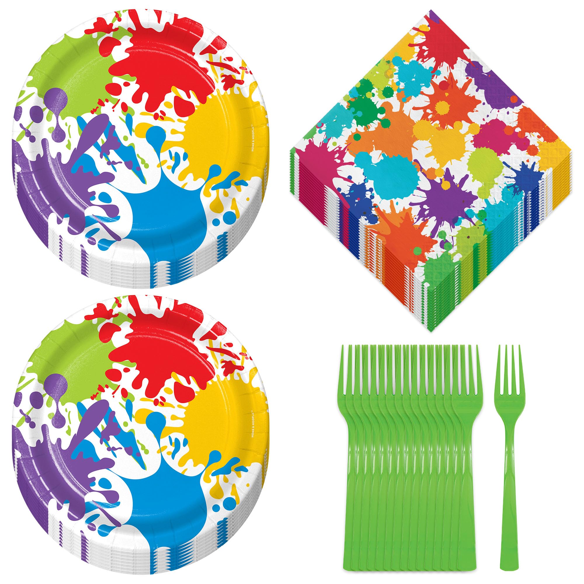 Colorful Artist Paint Splatter Party Supplies - 16 Dessert Plates, Lunch Napkins & Forks Set for Art Themed Birthday, Baby Shower & Creative Events