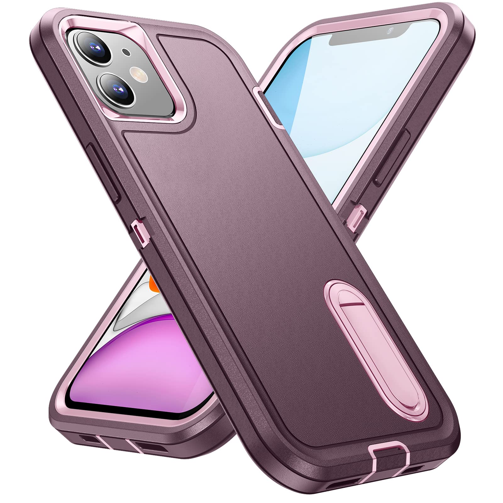 AFARER iPhone 11 Case with Kickstand - Military Grade Shockproof & 3-Layer Heavy Duty Protection, Dustproof Phone Cover for iPhone 11 (Purple Pink) - Perfect for Outdoor Activities, Travel & Daily Use