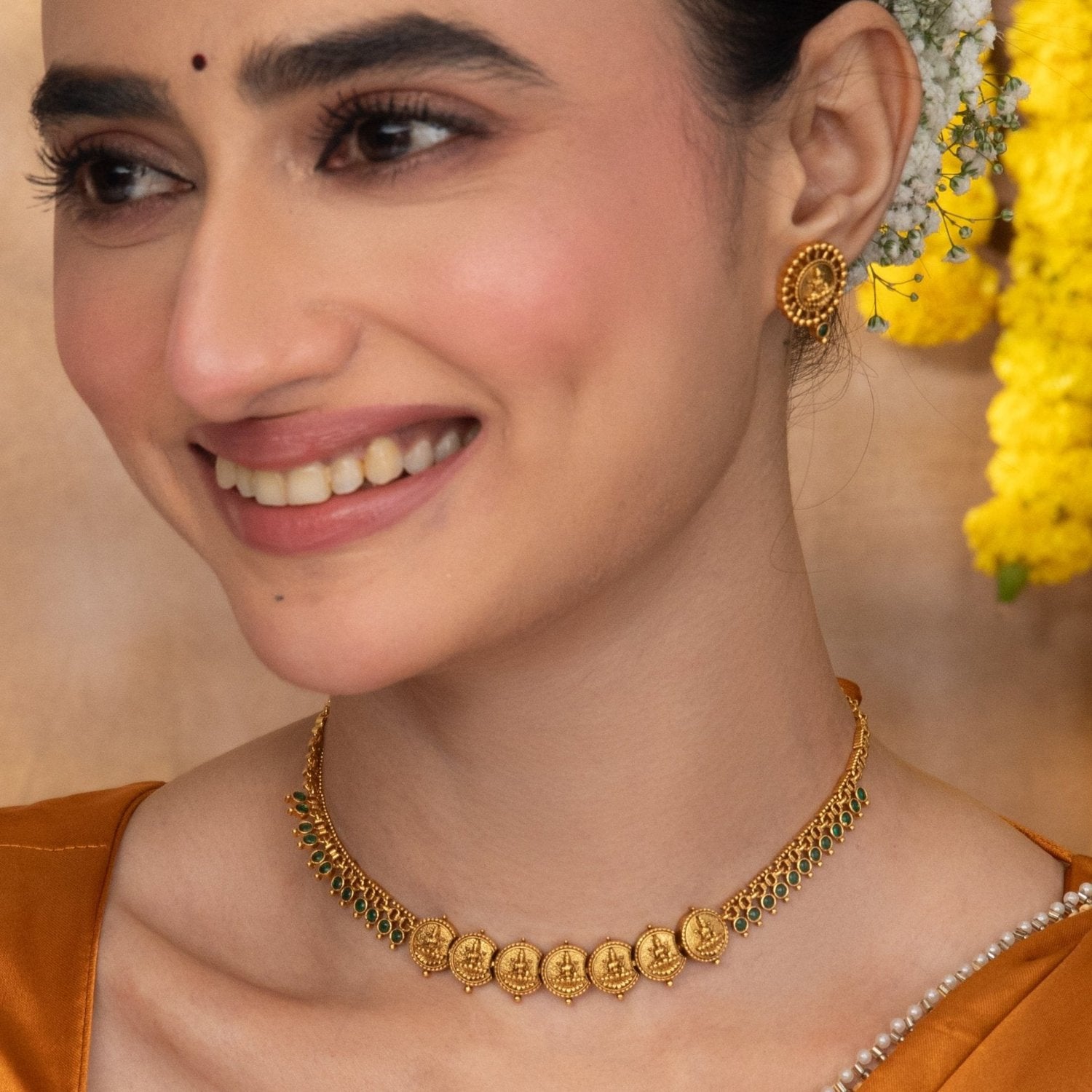 Arya Heritage Green Kempu Necklace Set - Traditional Indian Jewelry for Women, Handcrafted Beaded Necklace with Matching Earrings - Perfect for Weddings, Festivals & Ethnic Fashion