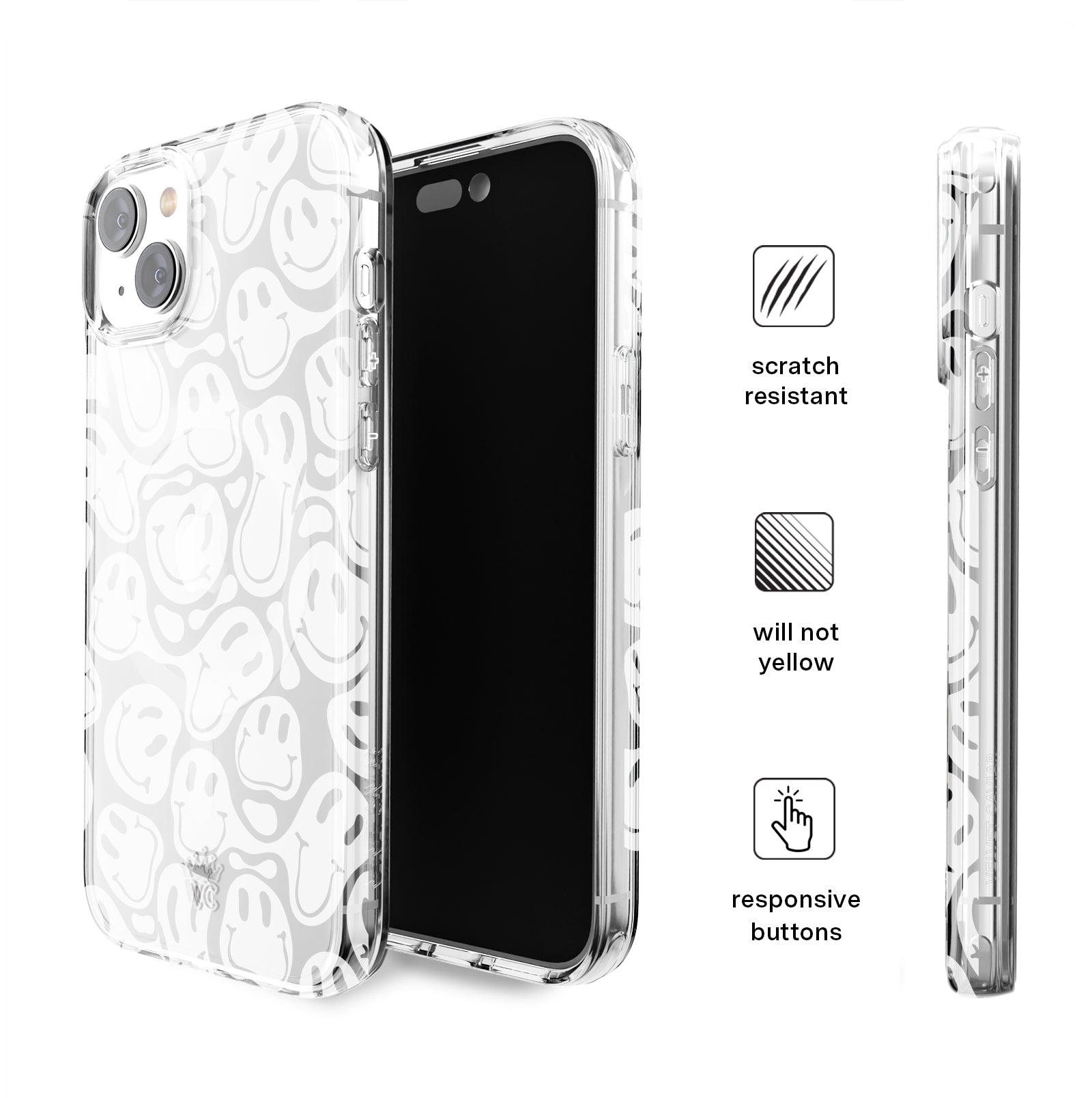 Frosted Clear Smiley Face iPhone Case - Durable Protective Cover for iPhone 12/13/14/15 - Cute & Trendy Design for Everyday Use, School, or Gifts