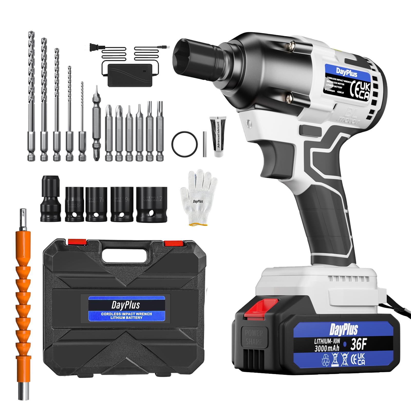 21V 3-in-1 Brushless Cordless Power Tool Set - Impact Wrench, Drill & Screwdriver with 4 Sockets & 12 Drill Bits | 1/2