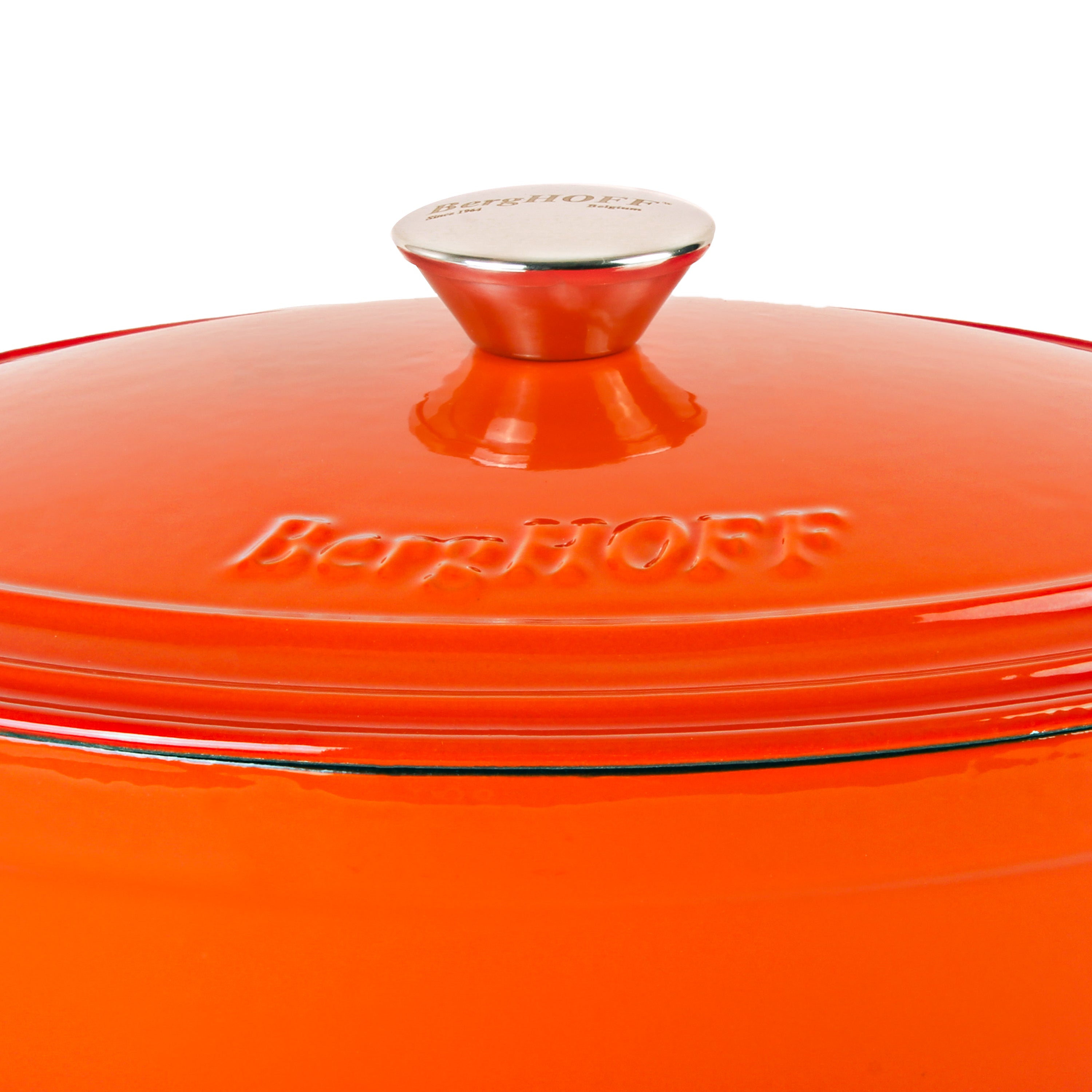 BergHOFF Neo 4-Piece Cast Iron Cookware Set with 5qt Dutch Oven & 8qt Skillet - Orange Enameled Cookware for Stovetop, Oven & Camping - Perfect for Braising, Frying & Slow Cooking