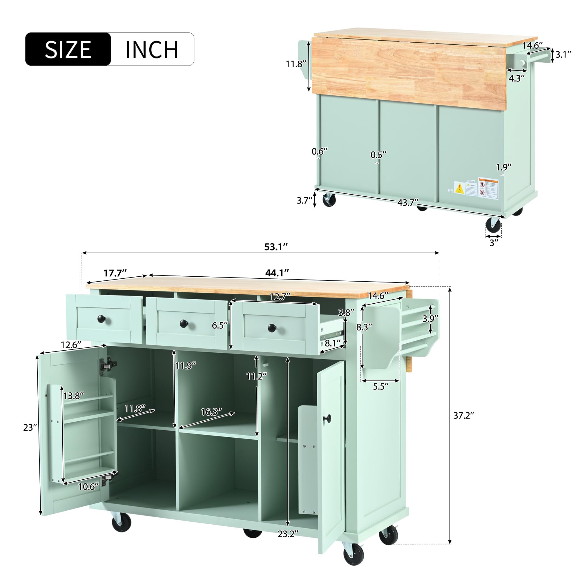 Rolling Kitchen Island with Storage & Drop Leaf - Portable Kitchen Cart with Drawers & Shelves for Small Spaces | Perfect for Dining Room, Apartment & Compact Kitchen Organization