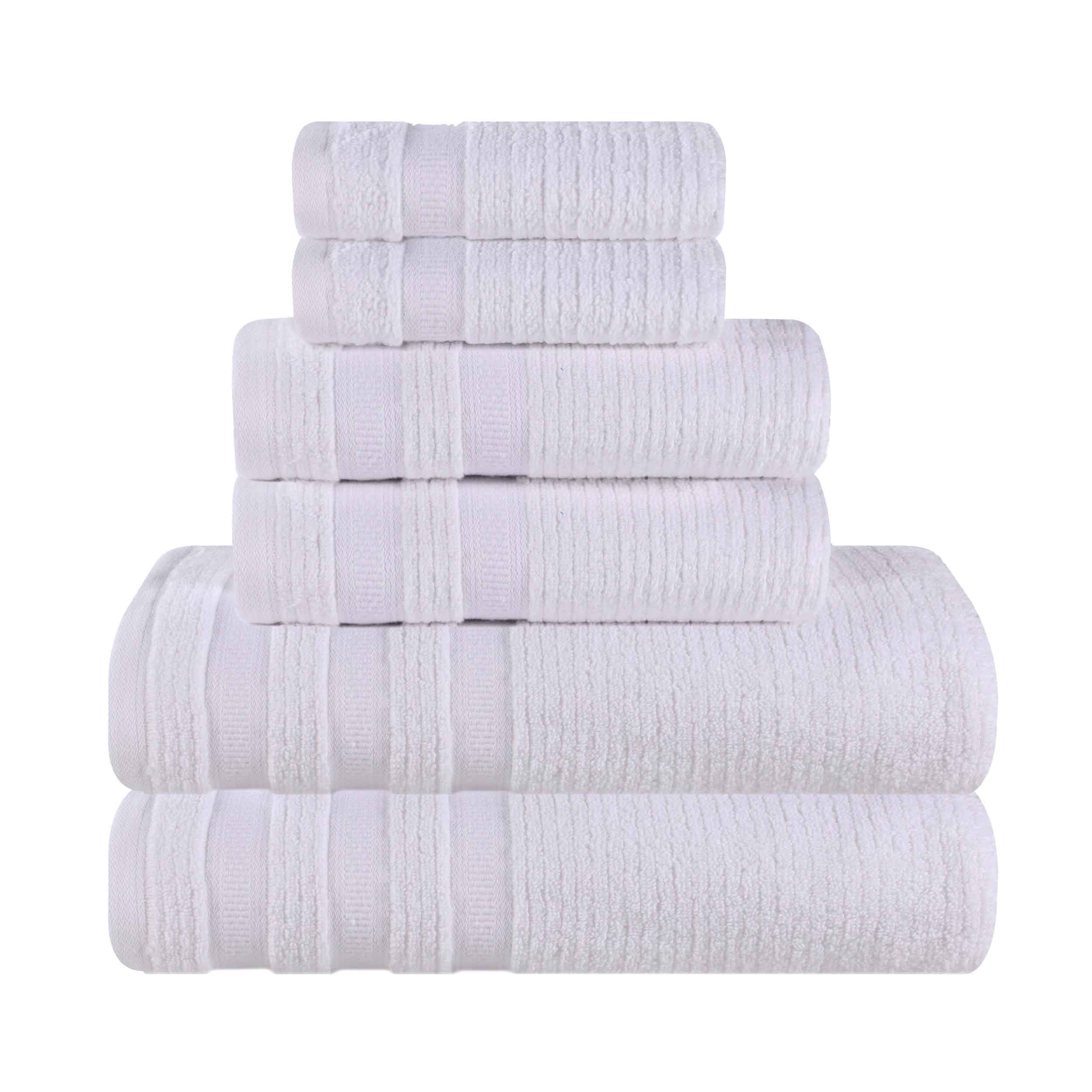 Premium 6-Piece Zero Twist Cotton Towel Set - Ultra Soft, Absorbent & Quick-Drying Bath Towels with Geometric Border Design for Spa, Bathroom & Luxury Home Decor