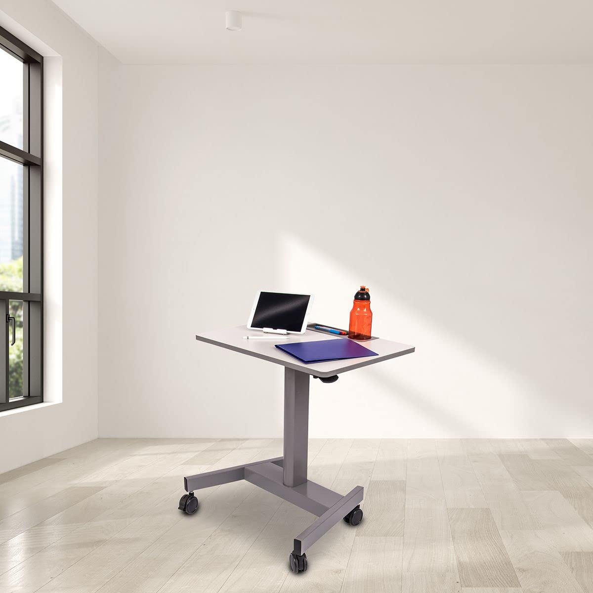 Adjustable Height Rolling Standing Desk with Pneumatic Lift for Students & Classrooms - Gray | Perfect for Home Office, Study & Workspace Ergonomics