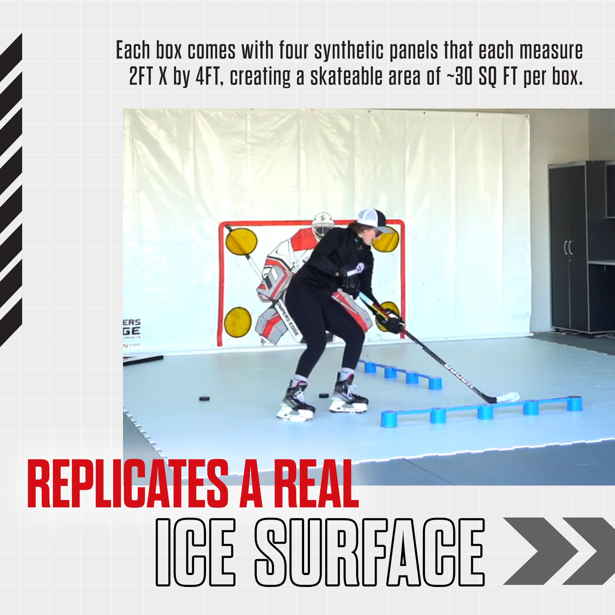 Snipers Edge Hockey - 30 SQ FT Skateable Synthetic Ice Panels for Hockey Training - Commercial-Grade Two-Sided Hockey Flooring Tiles - Perfect for Home Practice, Backyard Rinks & Professional Training Facilities