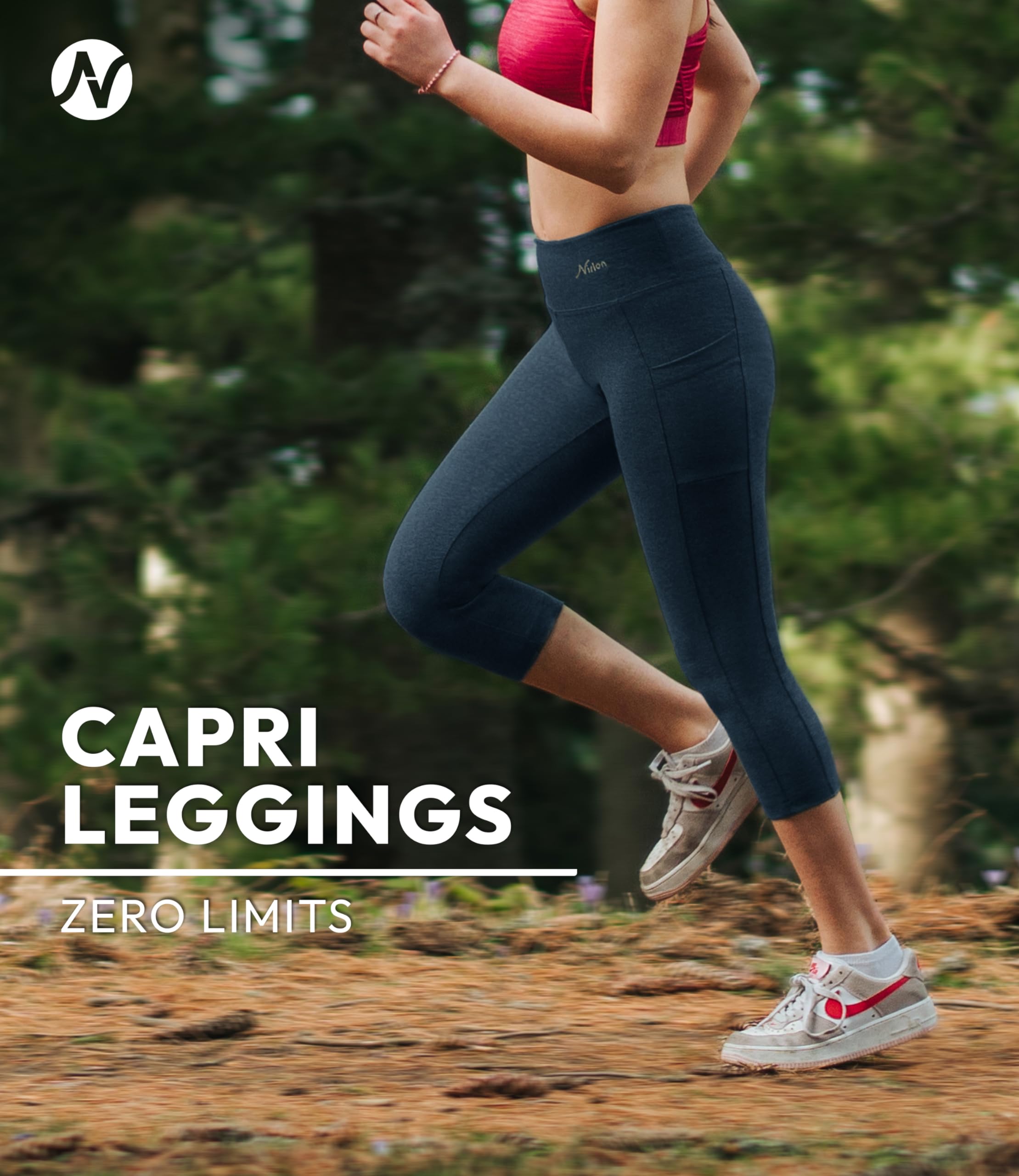 Breathable High Waisted Capri Leggings for Women with Pockets - Nirlon Workout Yoga Running Pants | Perfect for Gym, Lounge & Outdoor Activities