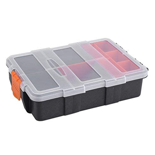Heavy Duty 2-Layer Plastic Storage Organizer Box for Small Parts, Tools & Components - Durable Toolbox Case with Secure Latch (Black & Orange) - Perfect for Workshop, Garage, DIY Projects & Craft Organization