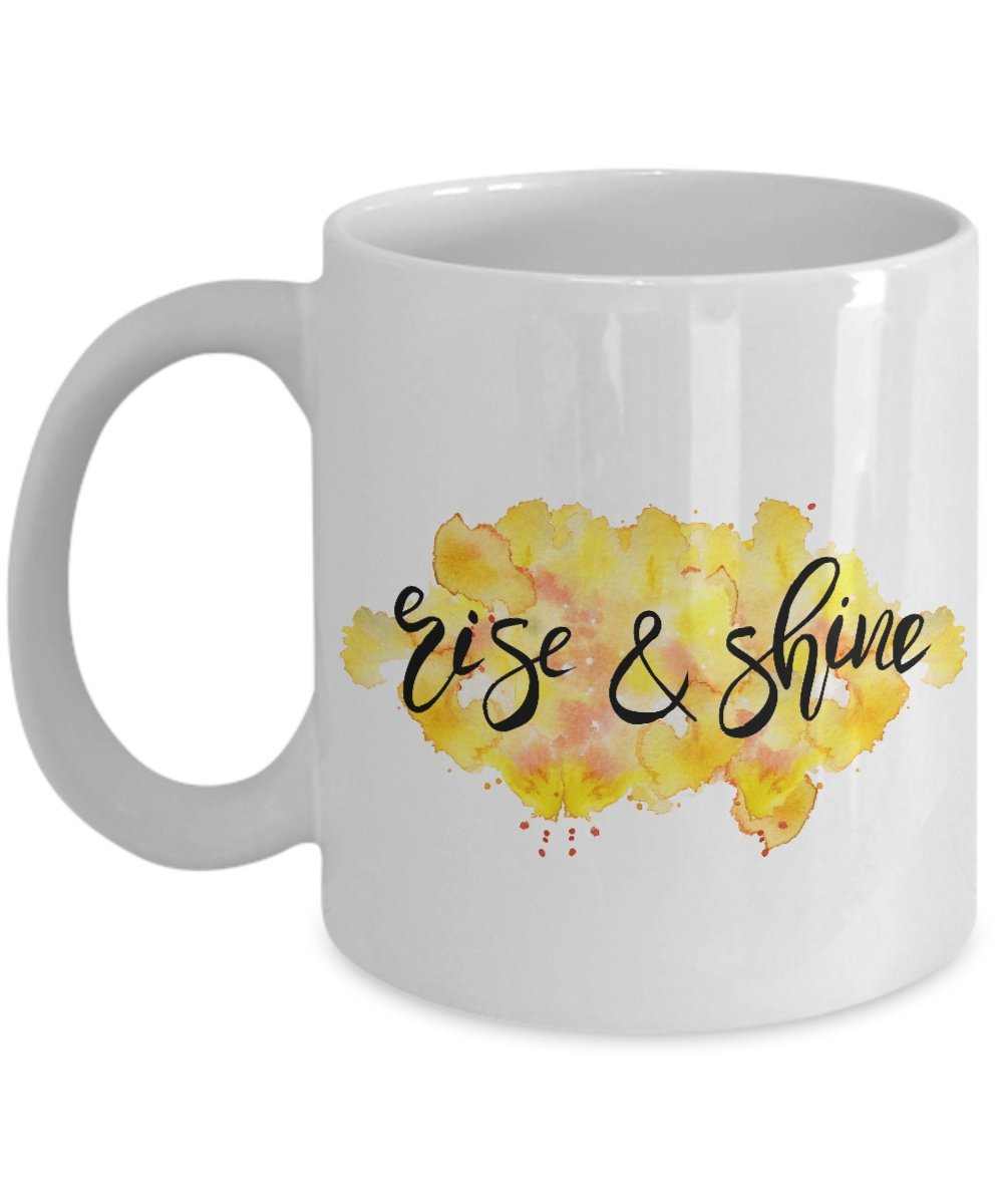 ZapBest 11oz White Coffee Mug with Motivational Quote - Rise and Shine Inspirational Ceramic Cup for Office, Home & Gifts