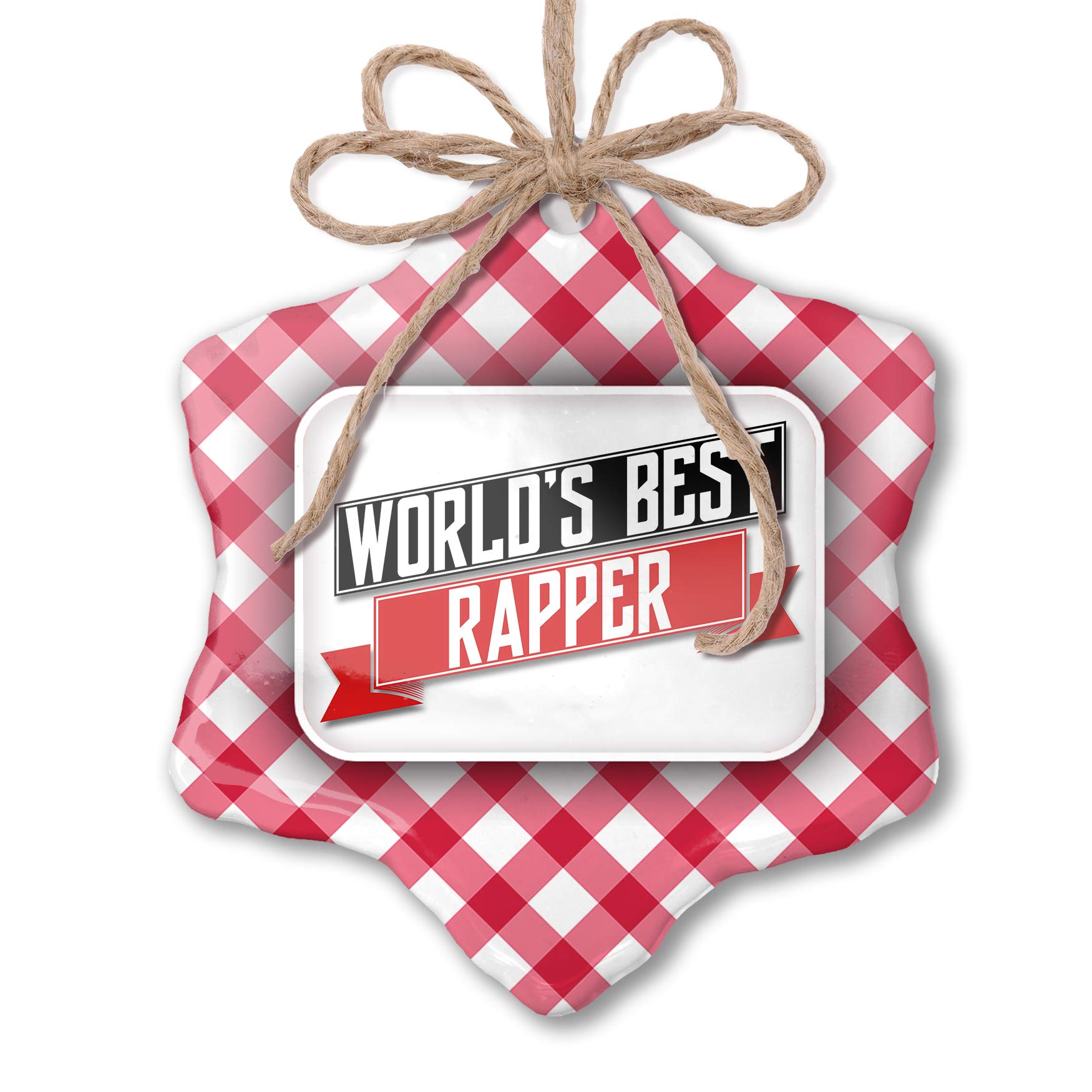 World's Best Rapper Christmas Ornament - Red Plaid Holiday Decor for Tree, Gift & Hip Hop Fans