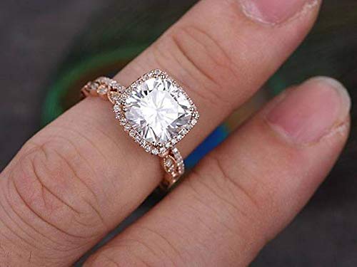 2 Carat Moissanite & Diamond Halo Wedding Ring Set in 14K Rose Gold - Elegant Bridal Jewelry for Engagement, Proposal & Anniversary Gifts