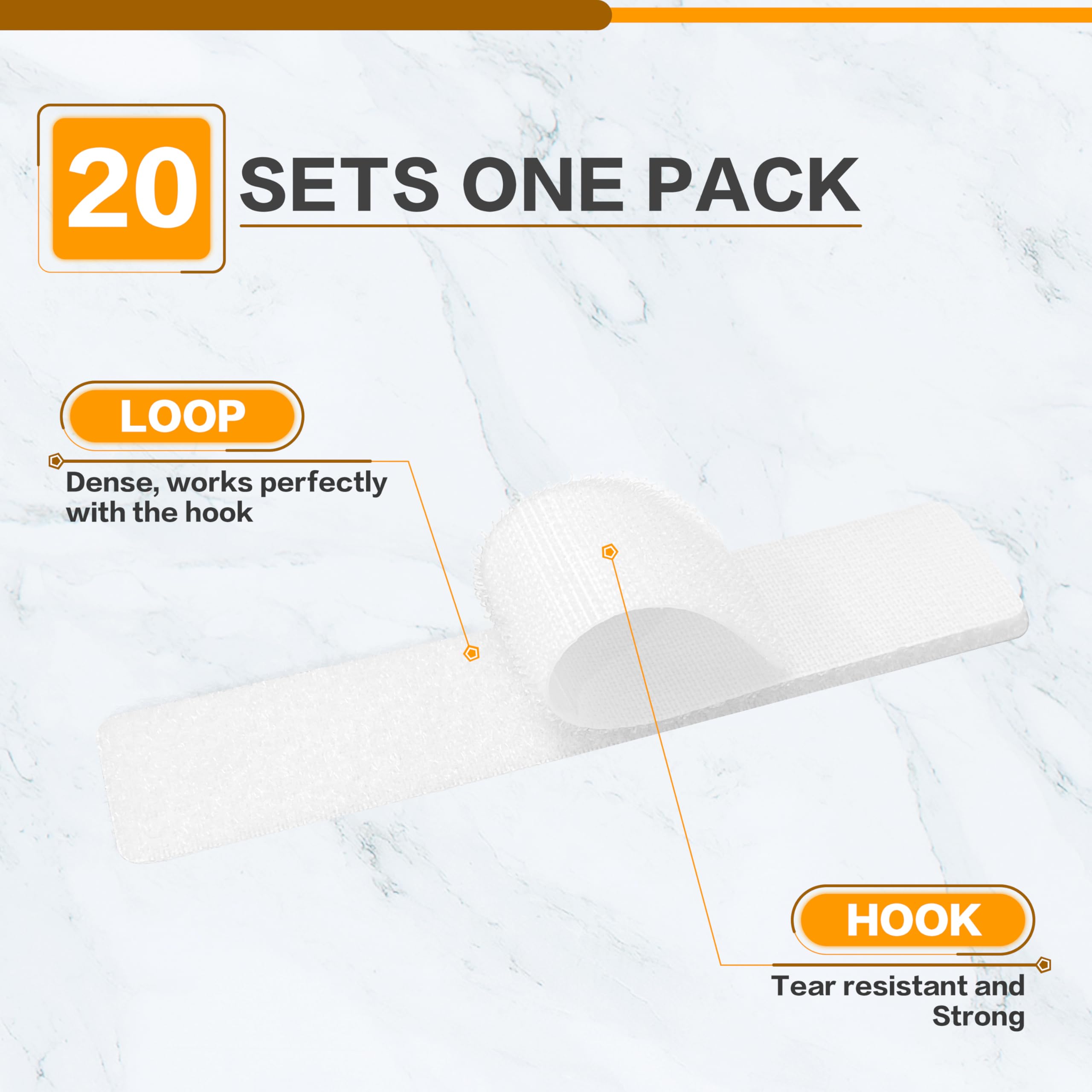 KING MOUNTAIN 1x3 Inch Hook and Loop Strips - 20 Sets Heavy Duty Nylon Self Adhesive Tape with Strong Double Sided Backing for Office, Home, Crafts - Perfect for Organizing Cables, Hanging Decor & DIY Projects (White)