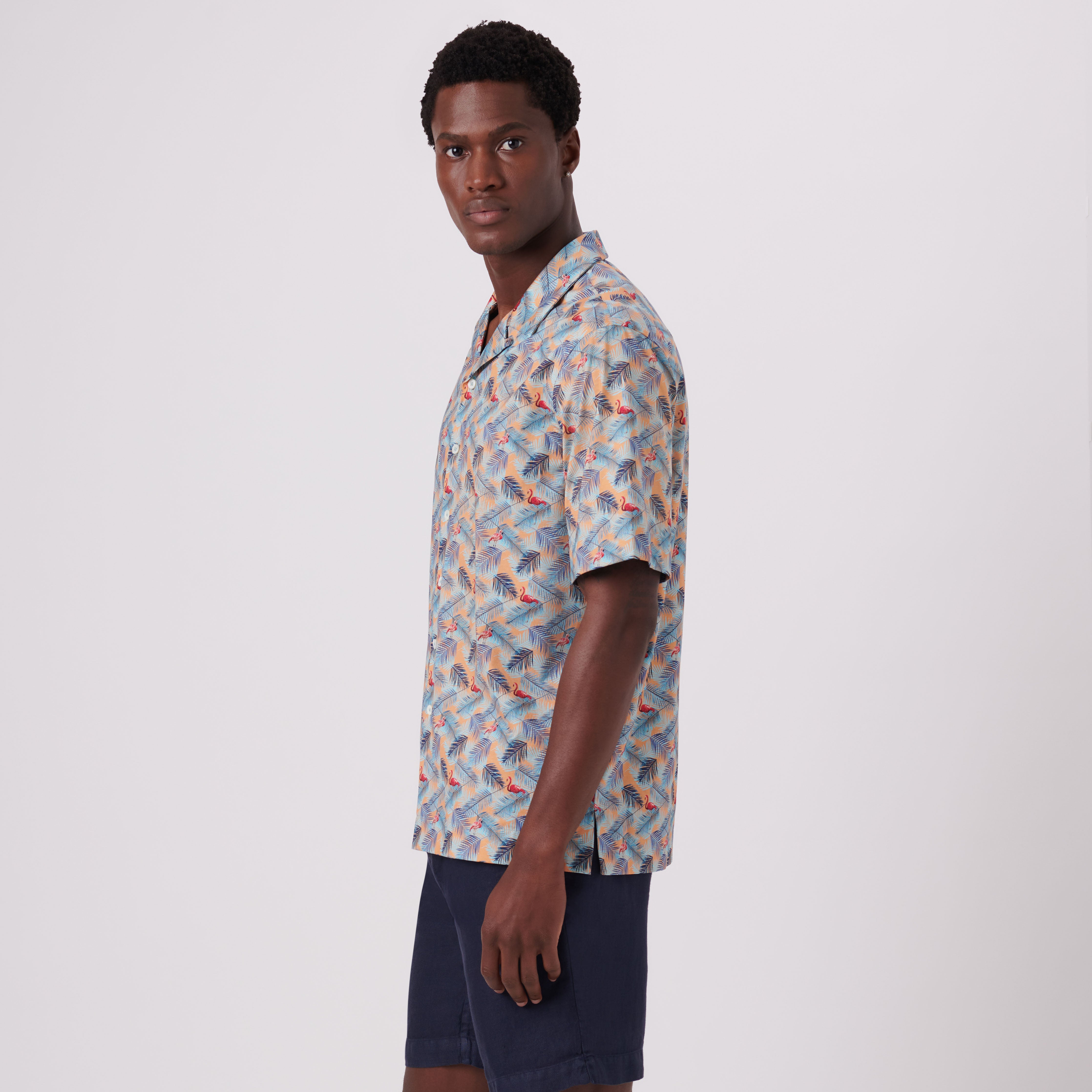 Cole Flamingo Print OoohCotton Camp Shirt - Stylish Hawaiian Casual Button Down for Men, Perfect for Beach Vacation, Summer Parties & Tropical Getaways