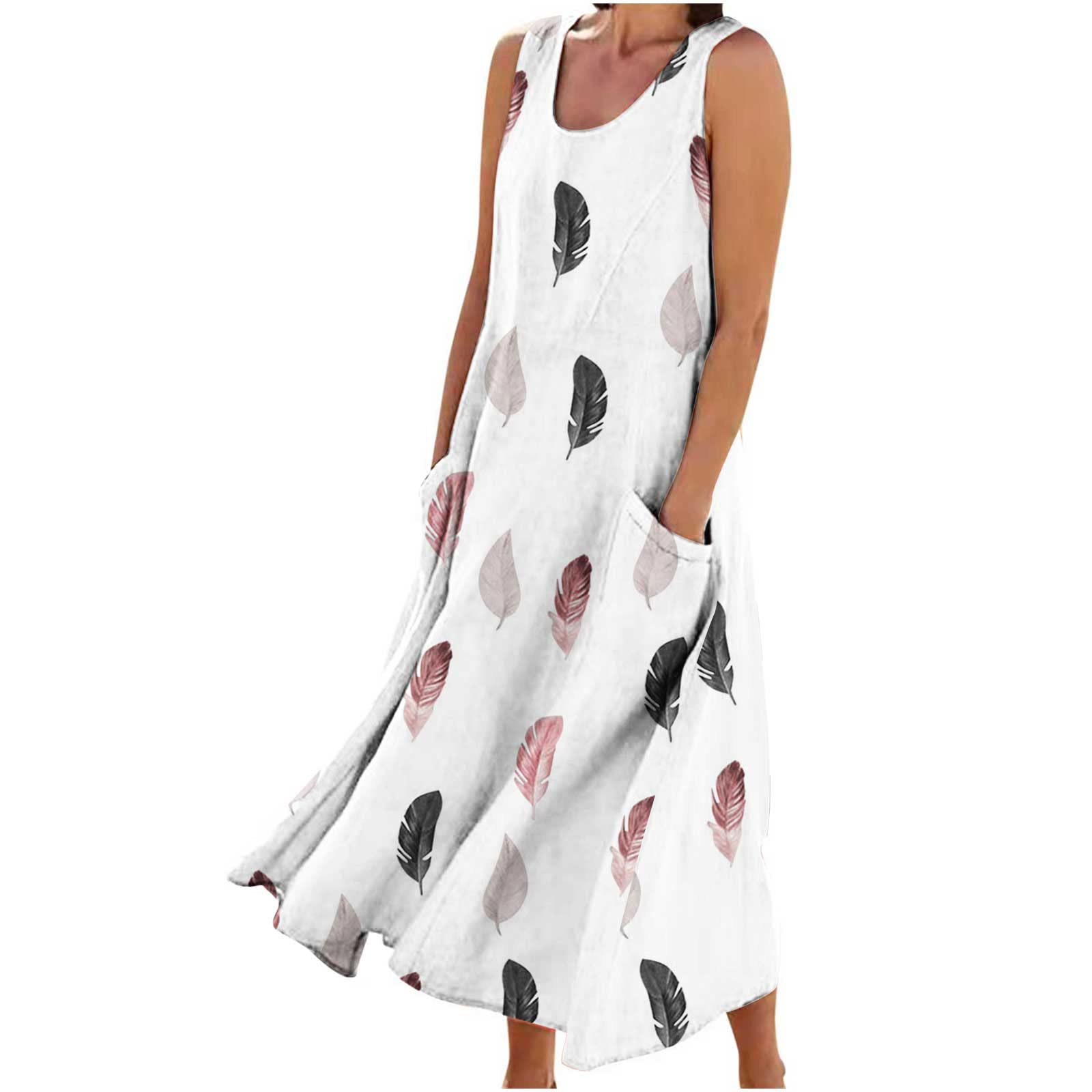 LEHOZIHEQ Women's Summer Dresses 2024 - Casual Boho Sundress, Sleeveless Crew Neck Maxi Dress with Pockets | Beach Vacation, Outdoor Party, Summer Travel Outfit