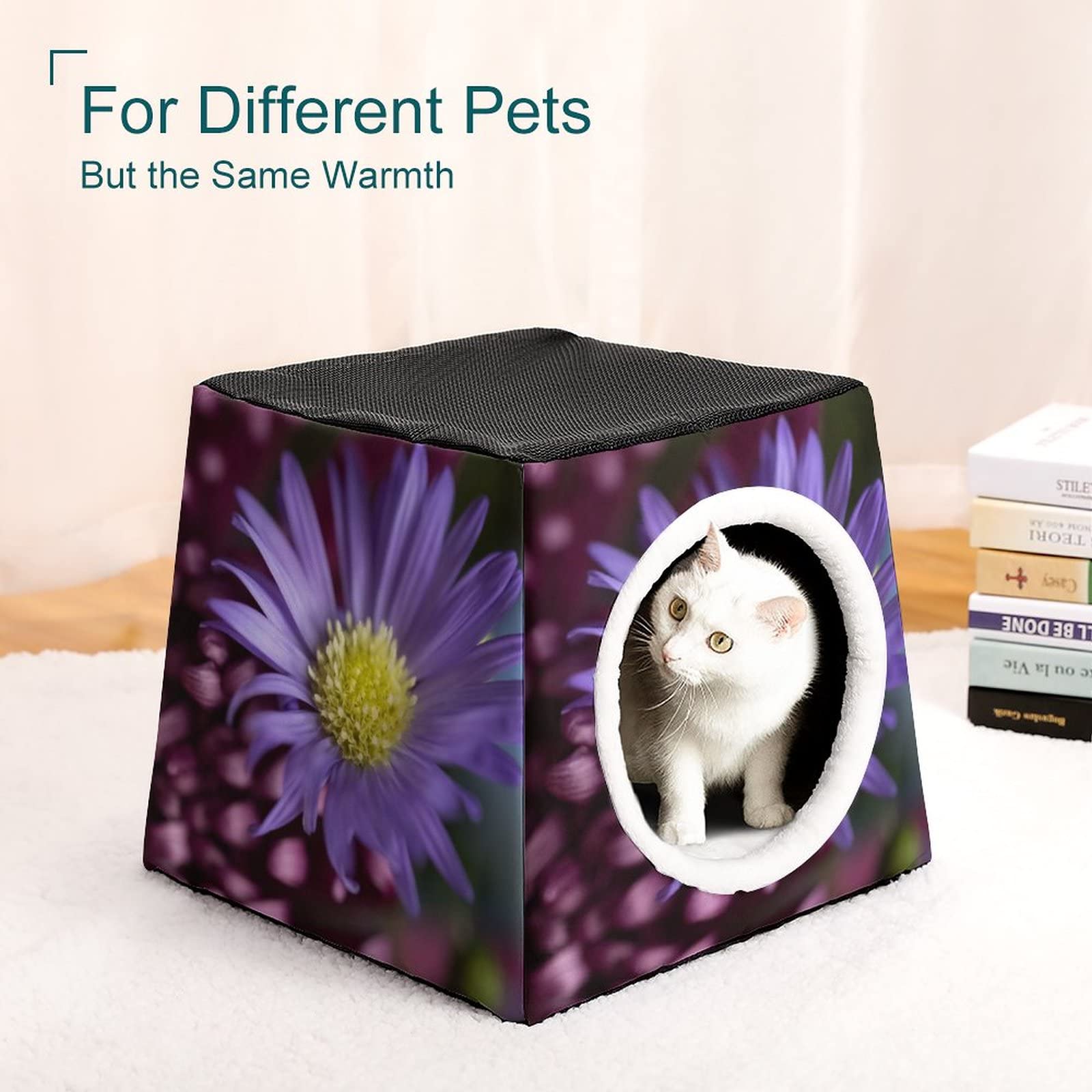 3-in-1 Multi-Functional Cat House - Washable Pet Bed & Sofa with Daisy Print, Indoor/Outdoor Kitty Shelter (Purple & Yellow) - Perfect for Living Rooms, Patios & Pet-Friendly Spaces