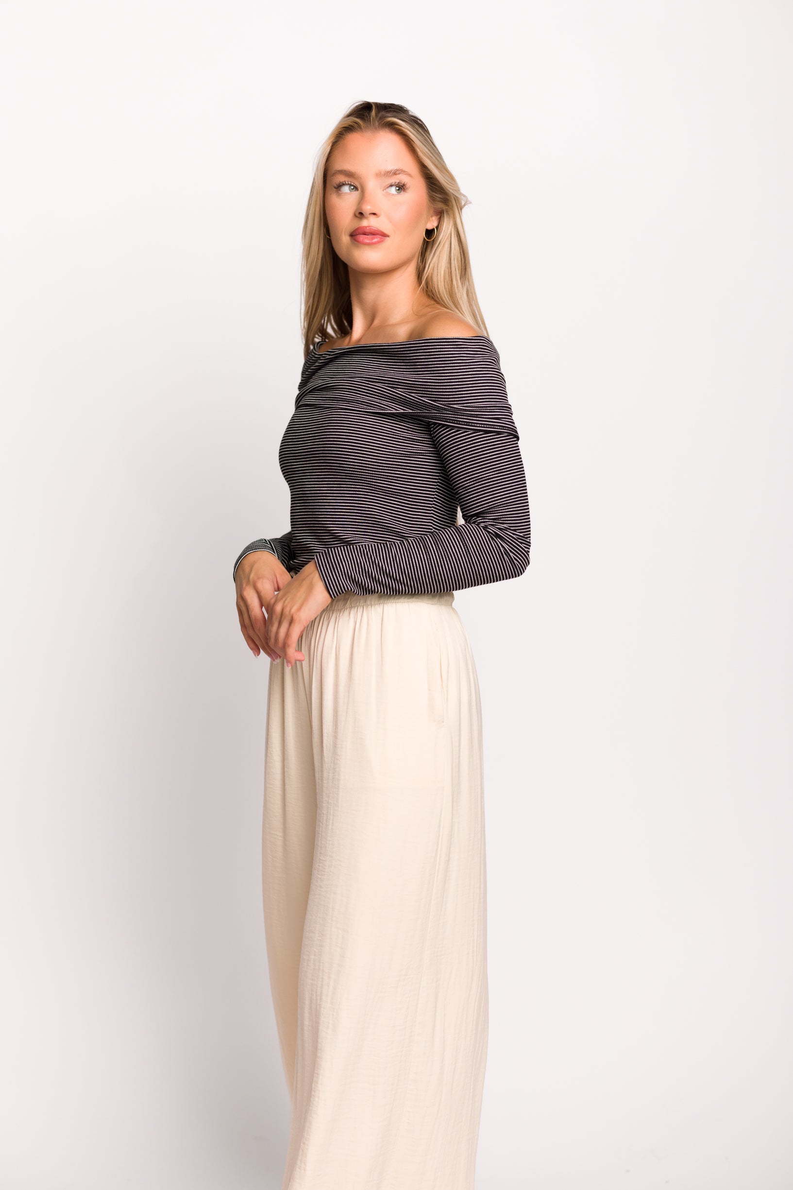 Rowena Knit Top - Black & White Striped Women's Casual Shirt | Perfect for Spring Outfits, Office Wear & Weekend Brunch