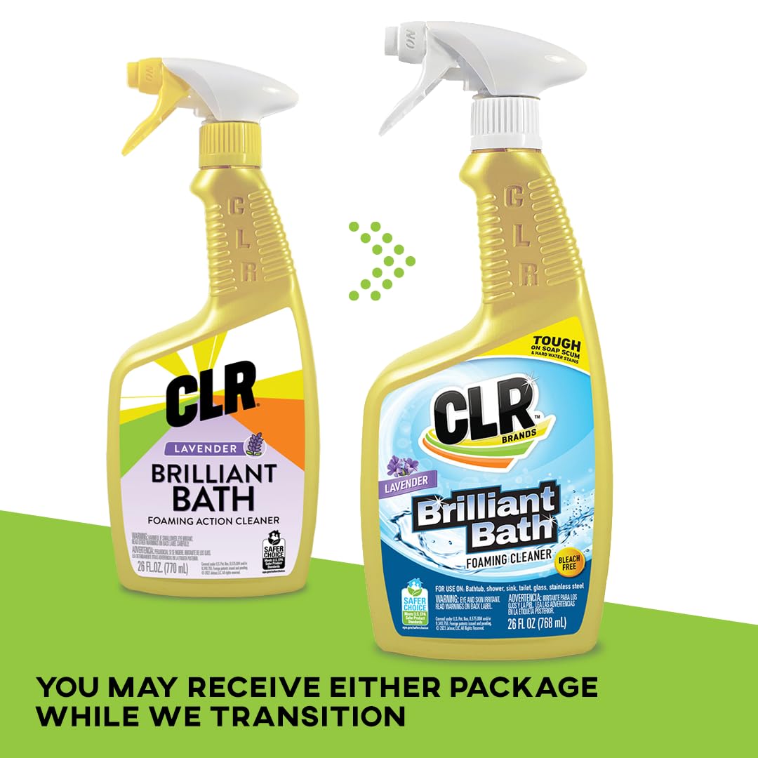CLR Brilliant Bath Foaming Action Bathroom Cleaner Spray - 26oz (Pack of 2) - Powerful Toilet, Shower, Sink & Stainless Steel Cleaner with Refreshing Lavender Scent - Ideal for Deep Cleaning Bathrooms, Kitchens & Glass Surfaces