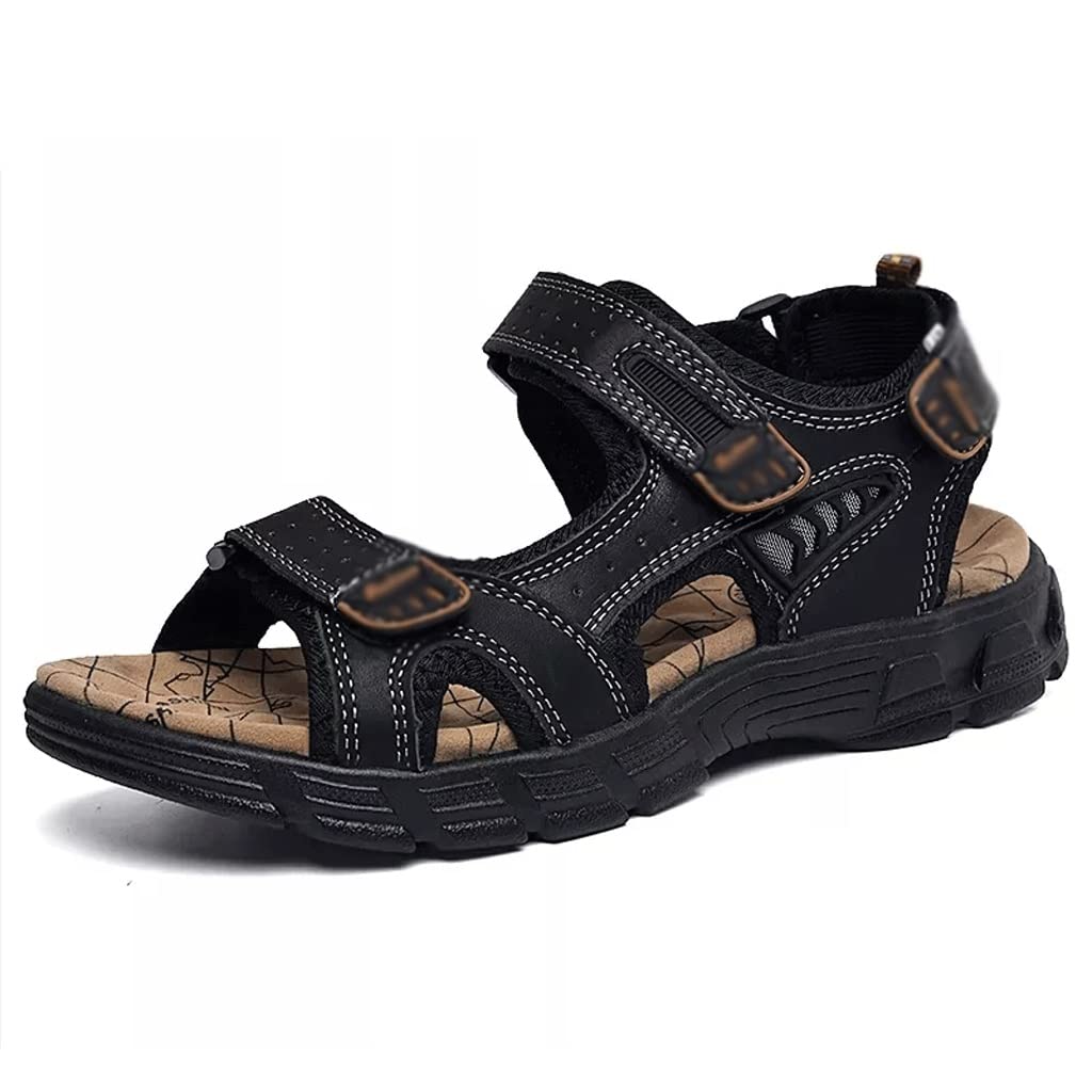 **Men's Summer Leather Sandals – Lightweight Outdoor Casual Sneaker Sandals for Walking & Travel (Black, Size 9) – Perfect for Beach, Hiking & Daily Wear**