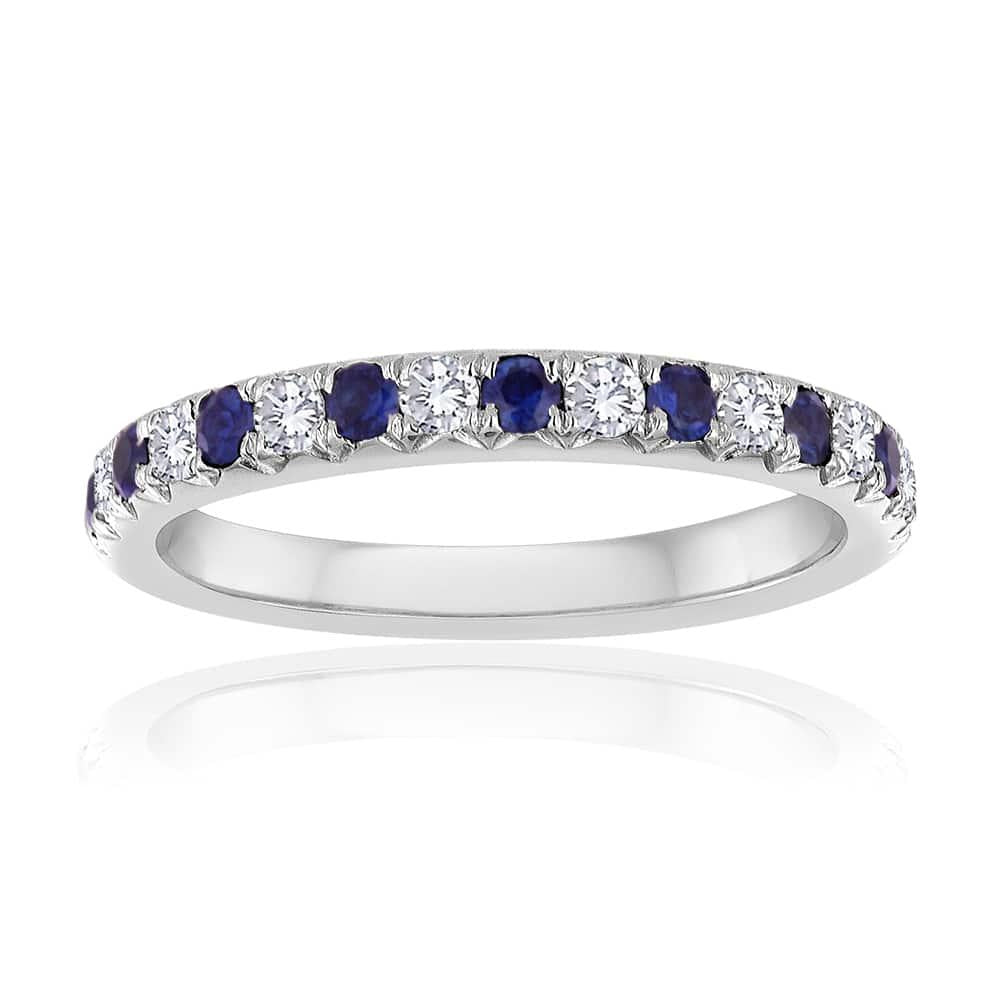 14K Gold 0.56 CTW Sapphire and Diamond Wedding Band Ring for Women - Perfect for Engagement, Anniversary & Special Occasions