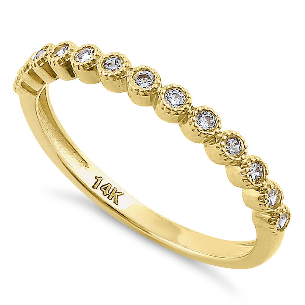 14K Solid Yellow Gold Single Row Round Cut Cubic Zirconia Ring for Women - Elegant Wedding, Engagement, Anniversary Gift for Her