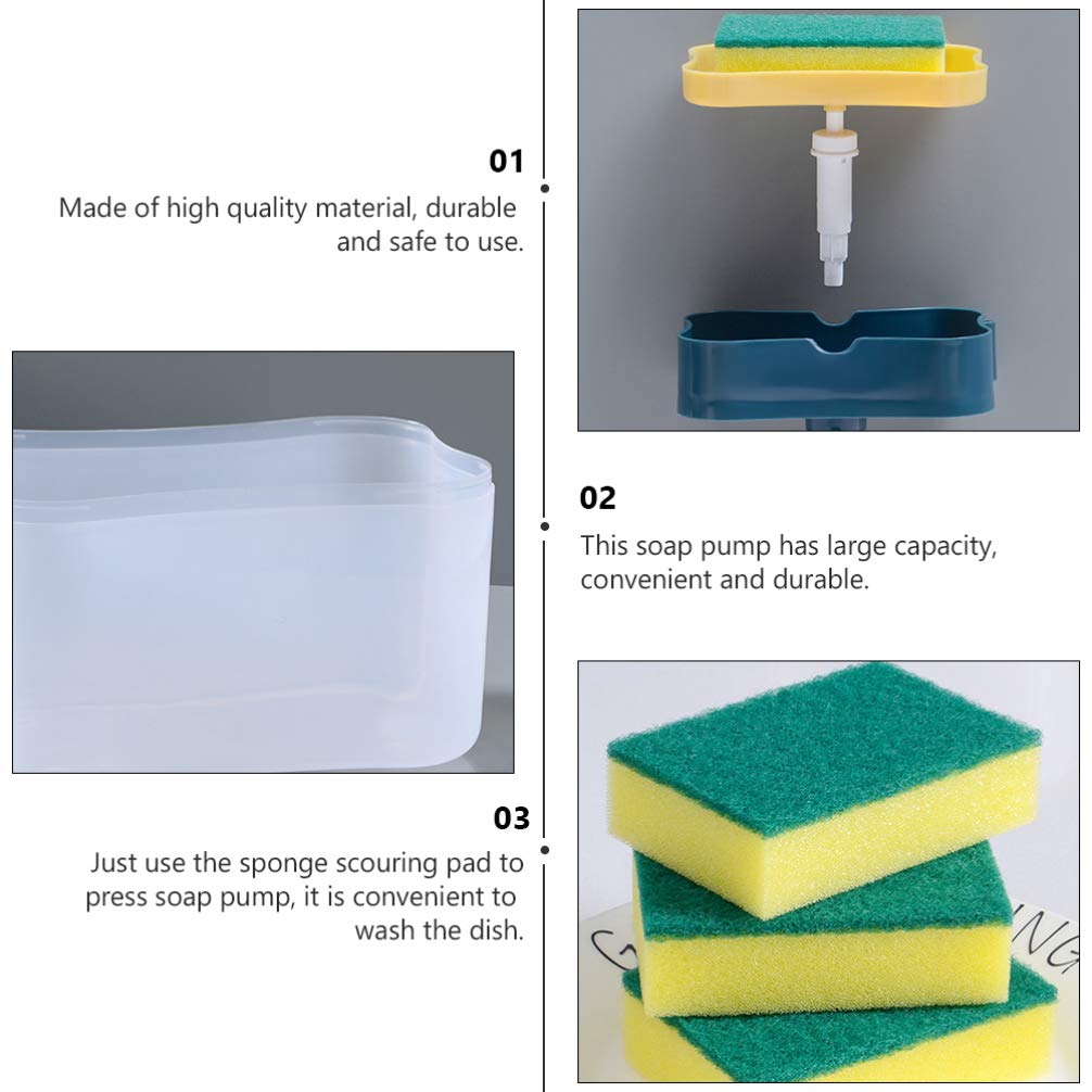 2-Pack Garneck Soap Dispenser & Sponge Holder Set - Practical Dish Soap Pump Dispenser with Empty Soap Case - Perfect for Kitchen Sink, Bathroom Counter & Dishwashing Station Organization