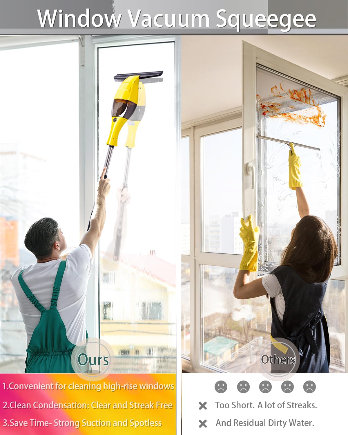 Rechargeable Cordless Window Vacuum Cleaner - 11 Inch Electric Squeegee for Windows, Mirrors, Tiles, Glass Doors & Car Windshield | Perfect for Home Cleaning, Auto Detailing & Commercial Use