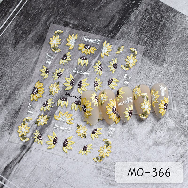 3D Yellow Flowers Embossed Nail Stickers - MO366 for DIY Nail Art, Manicure & Pedicure Decoration - Perfect for Parties, Weddings & Special Occasions
