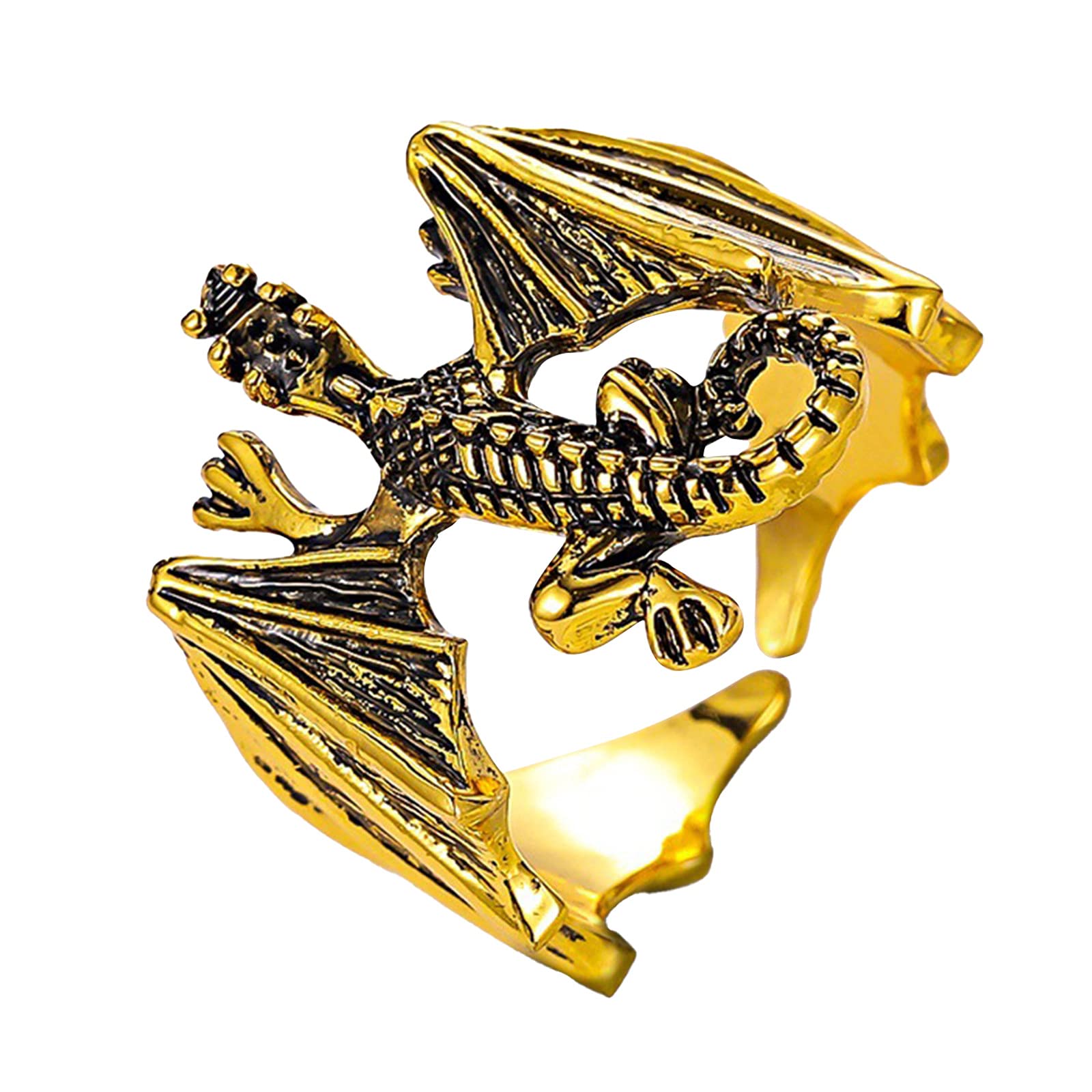 Gothic Dragon Wing Vintage Open Ring - Halloween Jewelry, Stackable Statement Ring for Women (Gold, One Size) - Perfect for Gothic Fashion, Cosplay & Halloween Costume Accessories