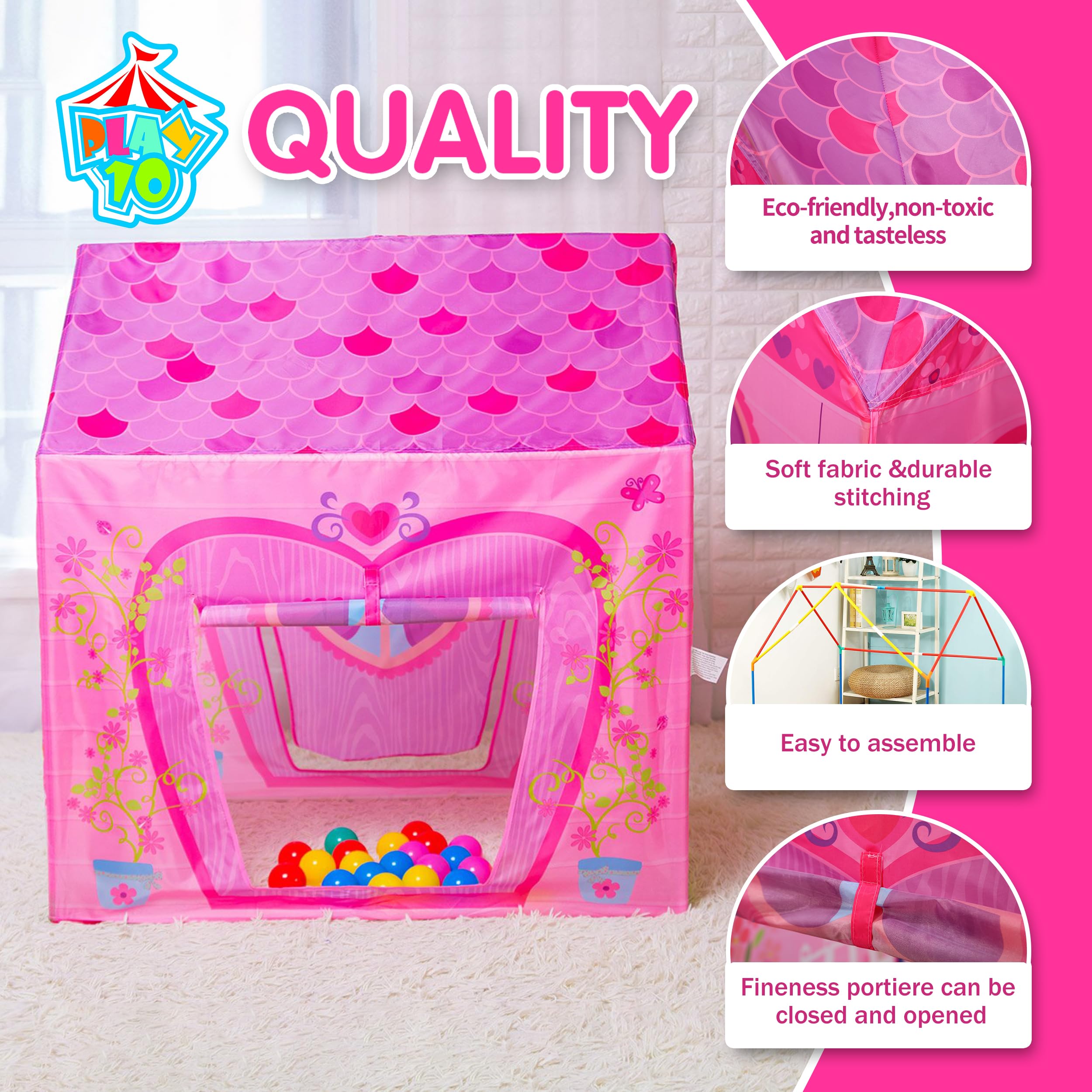 Pink Princess Castle Play Tent for Kids - 37x28x40 Inch Indoor/Outdoor Children's Playhouse with Spacious Design for 2-3 Kids - Perfect for Bedroom Playtime, Backyard Adventures & Imaginative Games