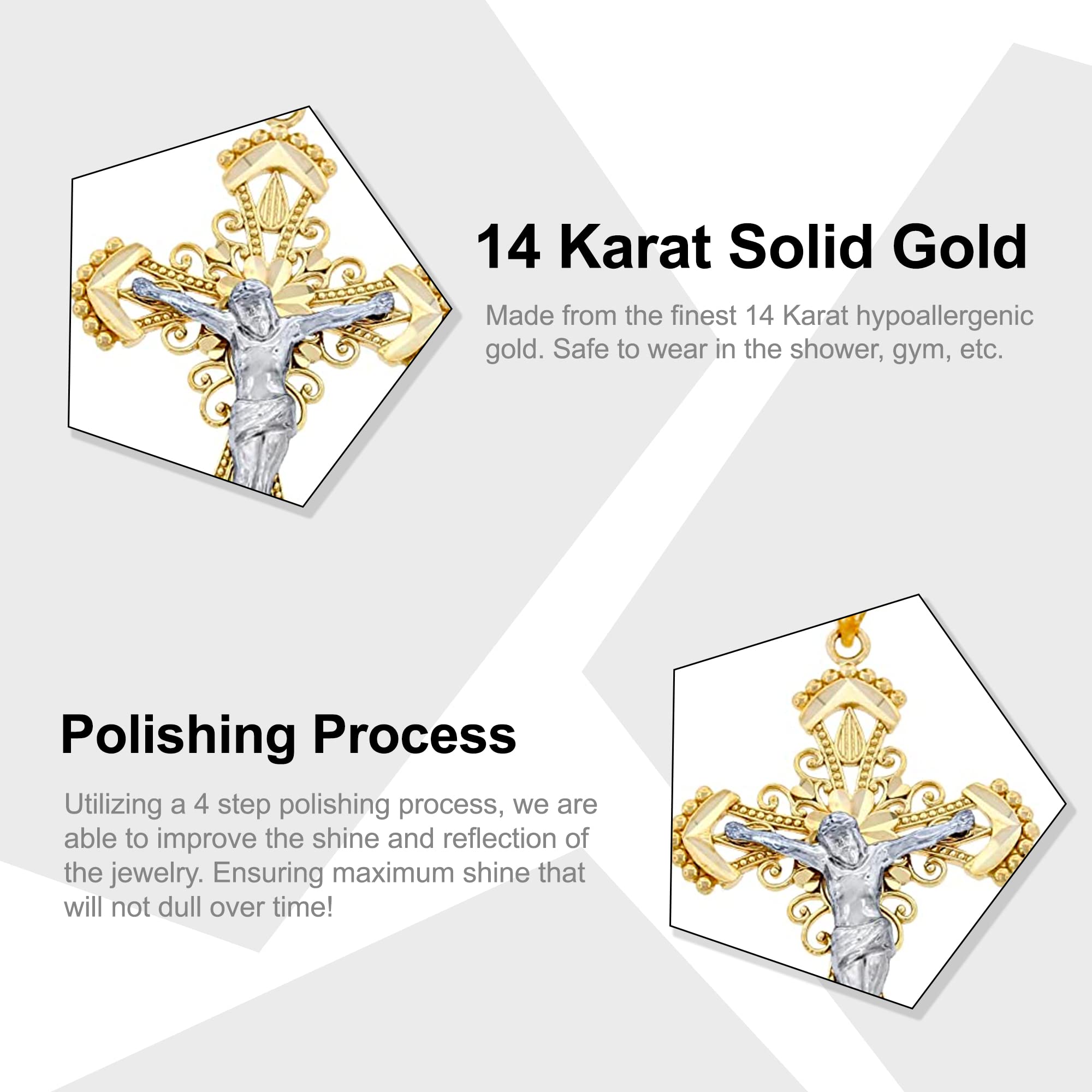 14K Solid Gold Men's Large Crucifix Cross Pendant - Religious Jewelry for Men, Perfect for Gifts, Baptism, First Communion & Everyday Wear