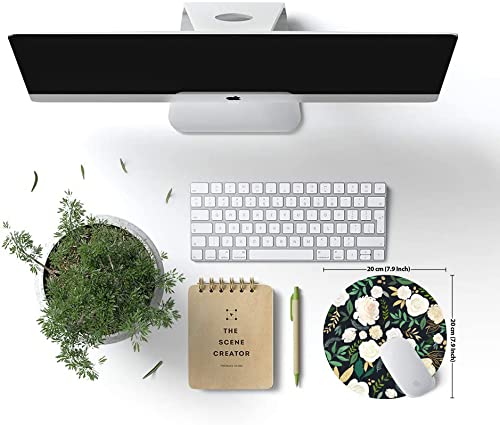 Floral Round Mouse Pad - Non-Slip Rubber Base & Washable Lycra Cloth - Small Wireless Mouse Pad for Office, Laptop, Gaming & Home Use - Beautiful Flower Design Computer Accessory