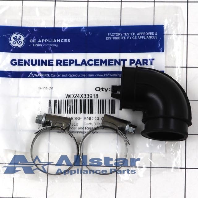 WD24X33918 Dishwasher Elbow Hose and Clamp Kit - Replacement Part for Whirlpool, Maytag, KitchenAid Dishwashers - Perfect for Leak Repair & Maintenance
