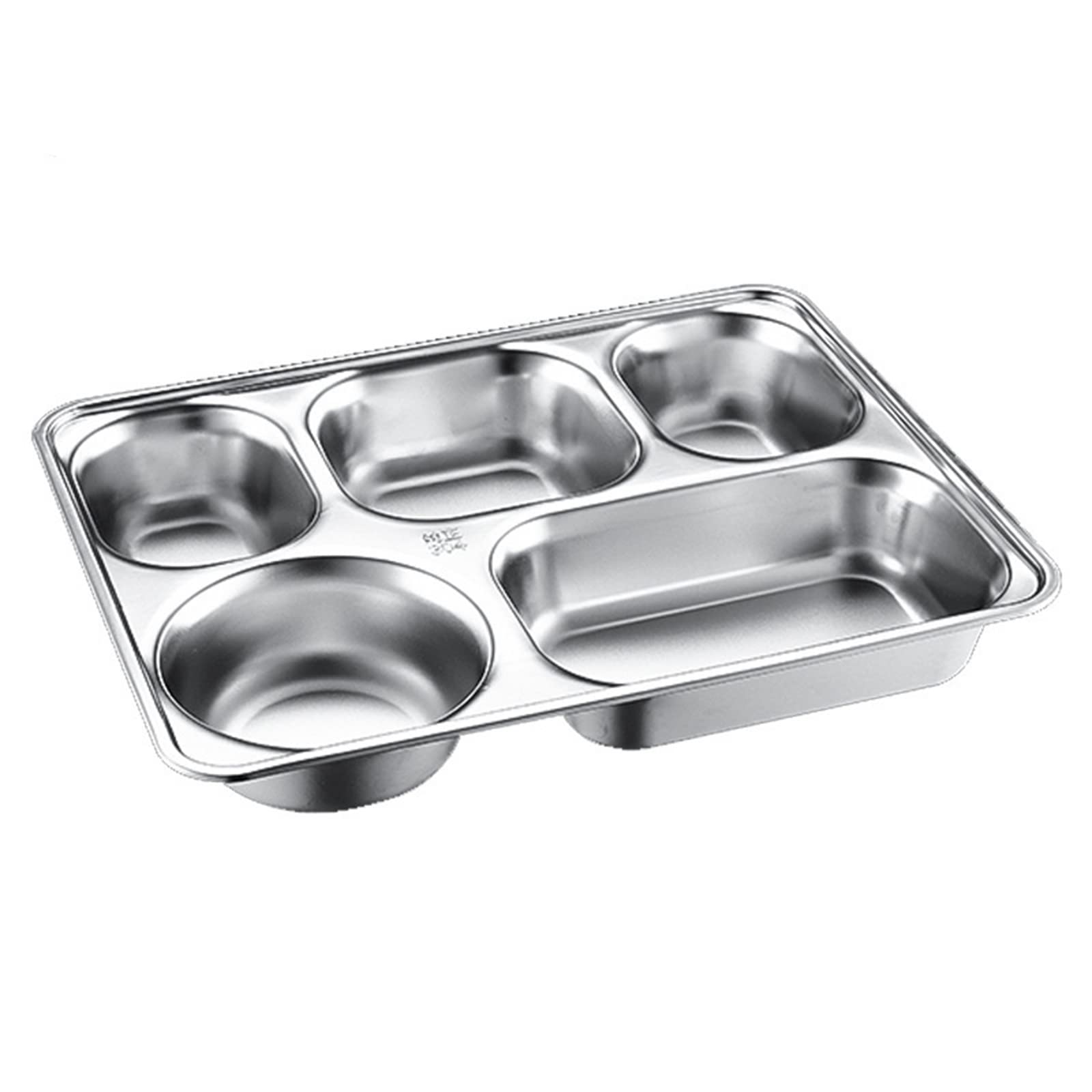 20 Pack 304 Stainless Steel Divided Dinner Tray with Lid - 5 Compartment Bento Box & Soup Bowls Set for Portion Control, Camping, Office Lunch, School Meal & Hospital Food (3.5cm Height, Silver)