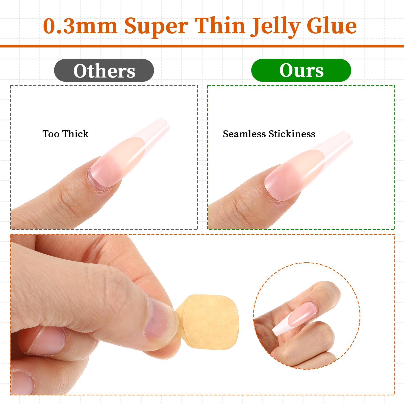 Clear Super Strong Nail Adhesive Tabs - 240 Pcs Waterproof Breathable Press-On Nail Stickers with Double-Sided Flexible Jelly Tape | Perfect for Salon, Home Manicures & False Nail Applications