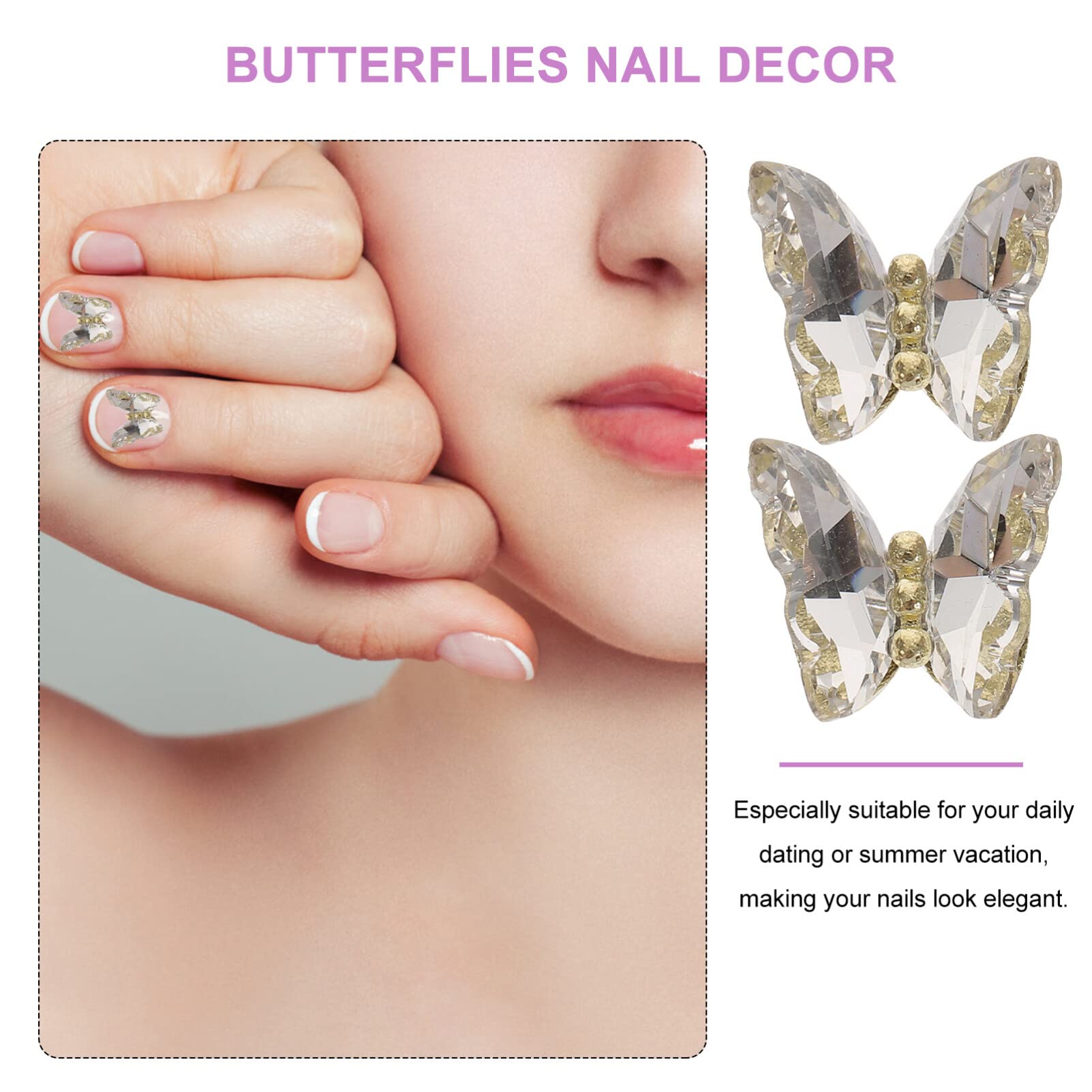 FOMIYES 10pcs 3D Butterfly Nail Art Stickers - White Rhinestone Nail Charms & Manicure Jewelry for Nail Decoration | Perfect for DIY Nail Designs, Bridal Manicures, and Special Occasion Nail Art