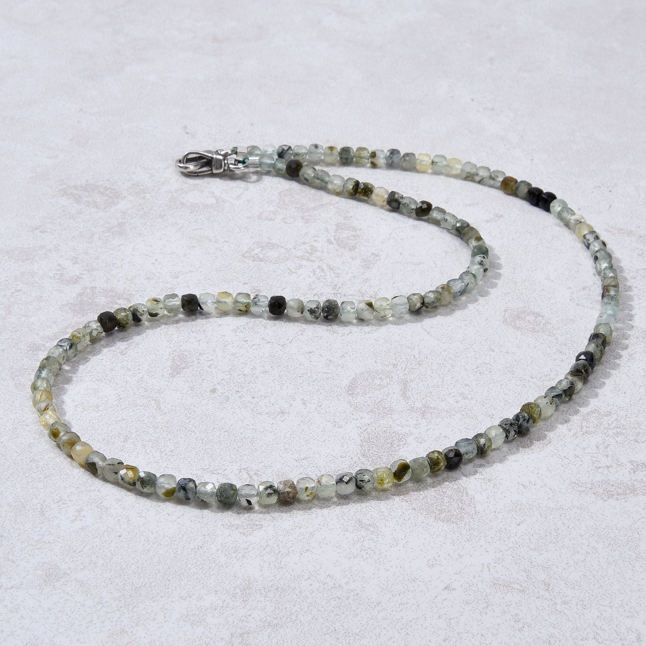 4mm Prehnite Faceted Cube Beads - 21 Inch Adjustable Necklace & Multi-Wrap Bracelet Set for Women, Boho Jewelry Gift for Yoga, Meditation and Spiritual Healing