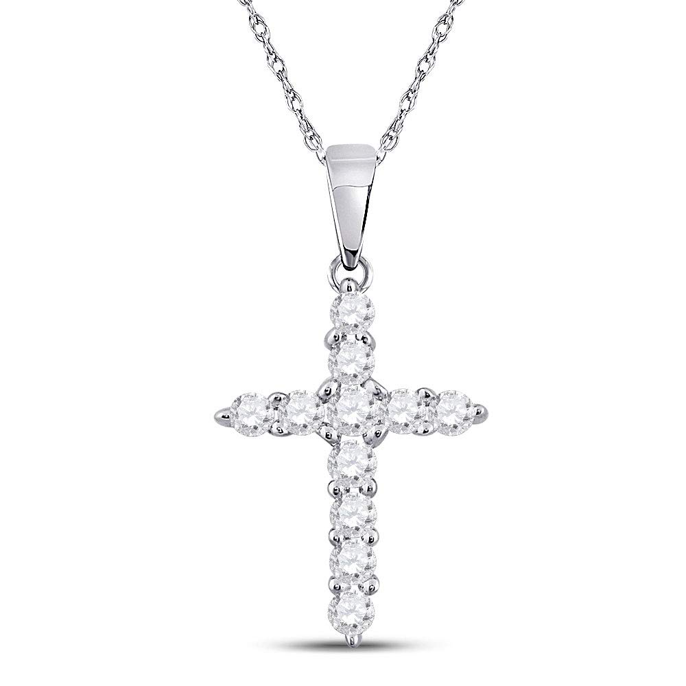 14K White Gold Women's Round Diamond Cross Pendant Necklace - 1/4 CTTW Religious Jewelry for Baptism, First Communion & Gift Giving