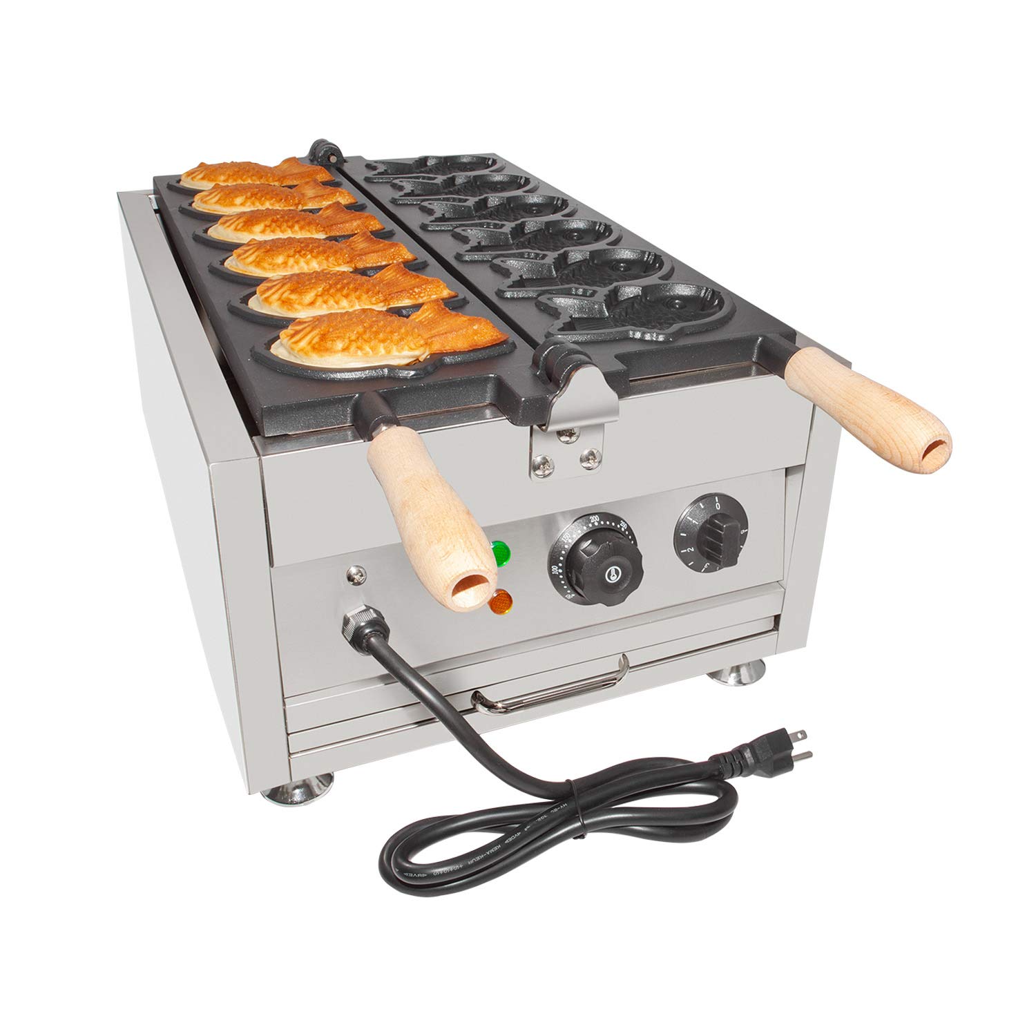 Electric Taiyaki Maker Machine - Nonstick Fish Waffle Cone Baker with 6 Cavities | 110V Commercial-Grade Kitchen Appliance for Home & Business Use | Perfect for Japanese Desserts, Street Food & Ice Cream Cones