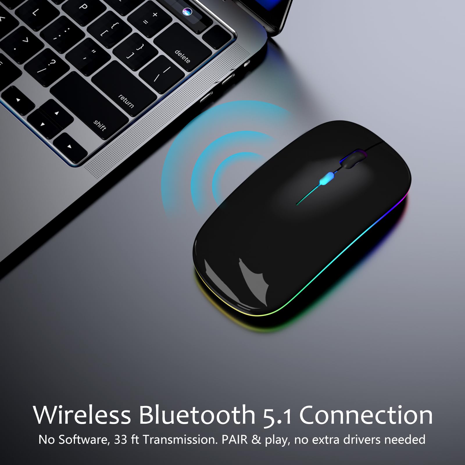 MMK Wireless Bluetooth Mouse 5.1 - 1600 DPI Silent Click Mouse for Laptop, PC, Tablet, iPad | Ergonomic Design with LED Indicator | Perfect for Office, Home & Travel Use - Black