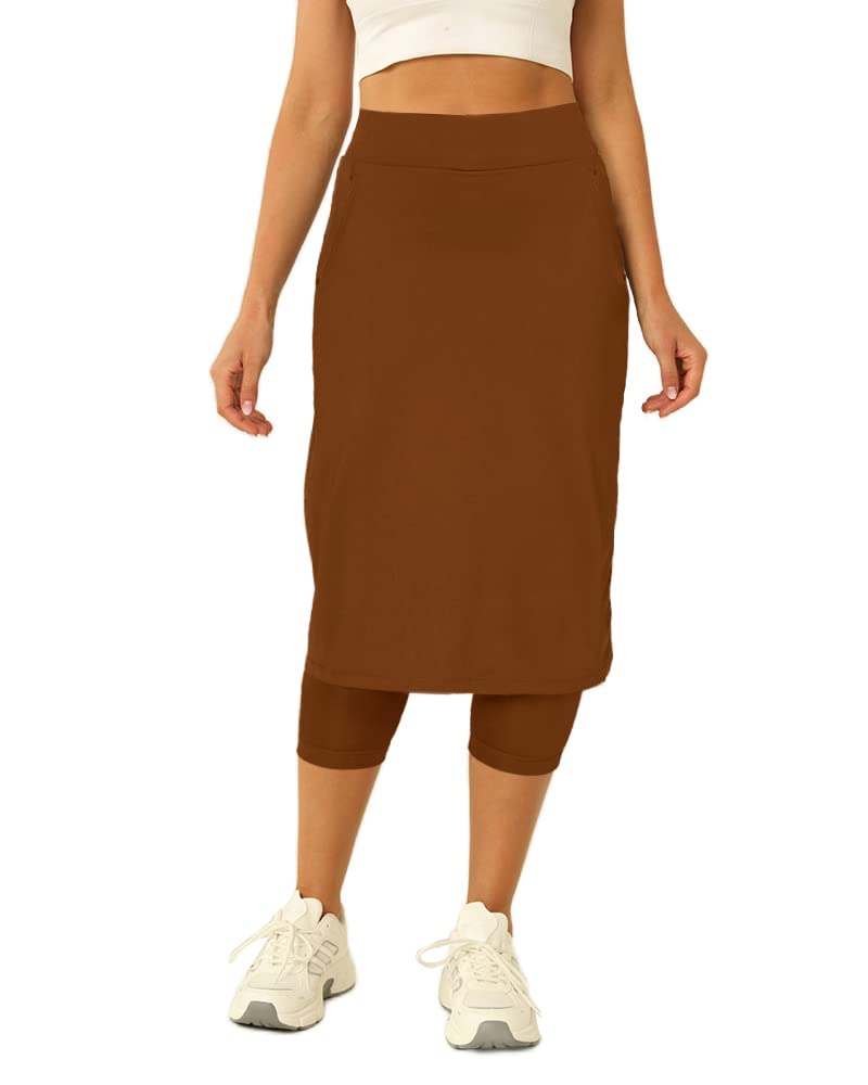 Aurgelmir Women's Tennis Skirt with Built-in Shorts - High Waist Athletic Skort for Golf, Running & Workouts - Breathable Knee-Length Skirts with Pockets - Perfect for Tennis, Yoga & Casual Wear