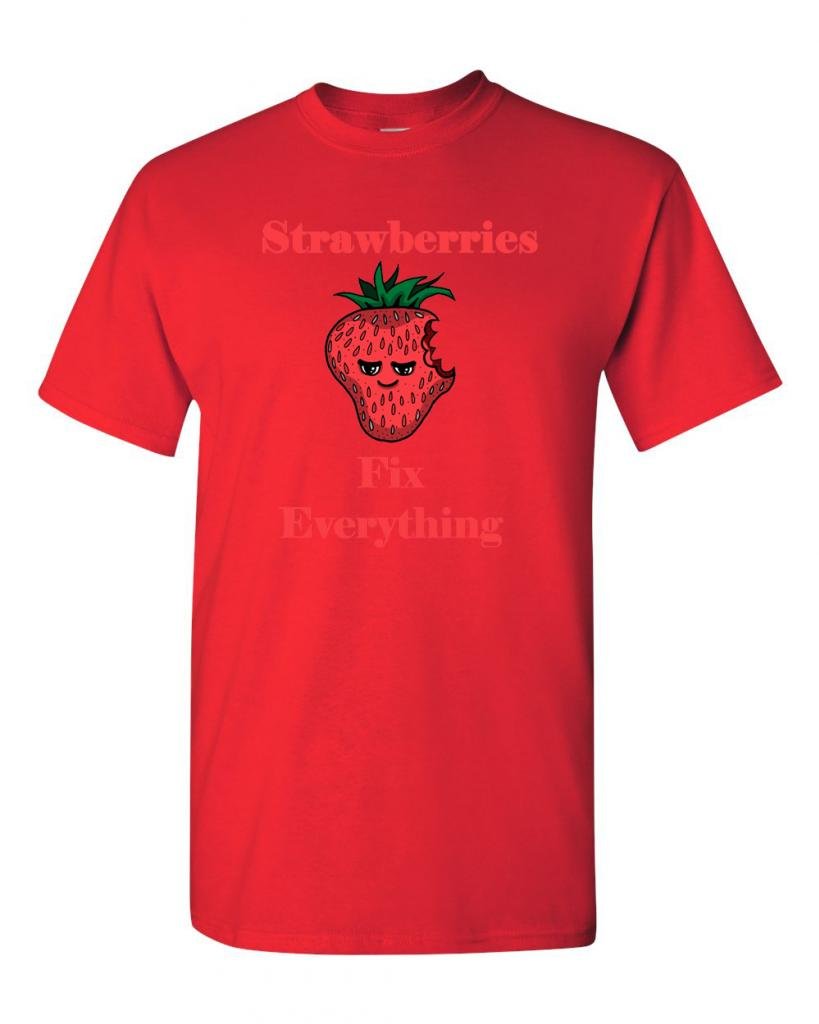 Strawberries Fix Everything Funny Adult T-Shirt - Trendy Graphic Tee for Casual Wear & Gifts | Perfect for Everyday Outfits, Parties & Relaxing