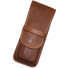 Dee Charles Designs Premium 3 Pen Box Carrying Case - Saddle Orange Leather Pen Holder for Fountain Pens, Ballpoints & Rollerballs - Perfect for Office, School & Travel