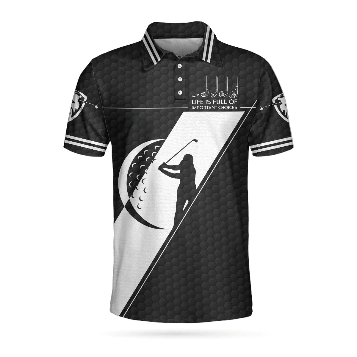 Stylelio - Men's Black & White Skull Print Golf Polo Shirt | Lightweight Dry Fit Performance Tee with Cool Sayings | Perfect for Golf Courses, Casual Wear & Outdoor Activities