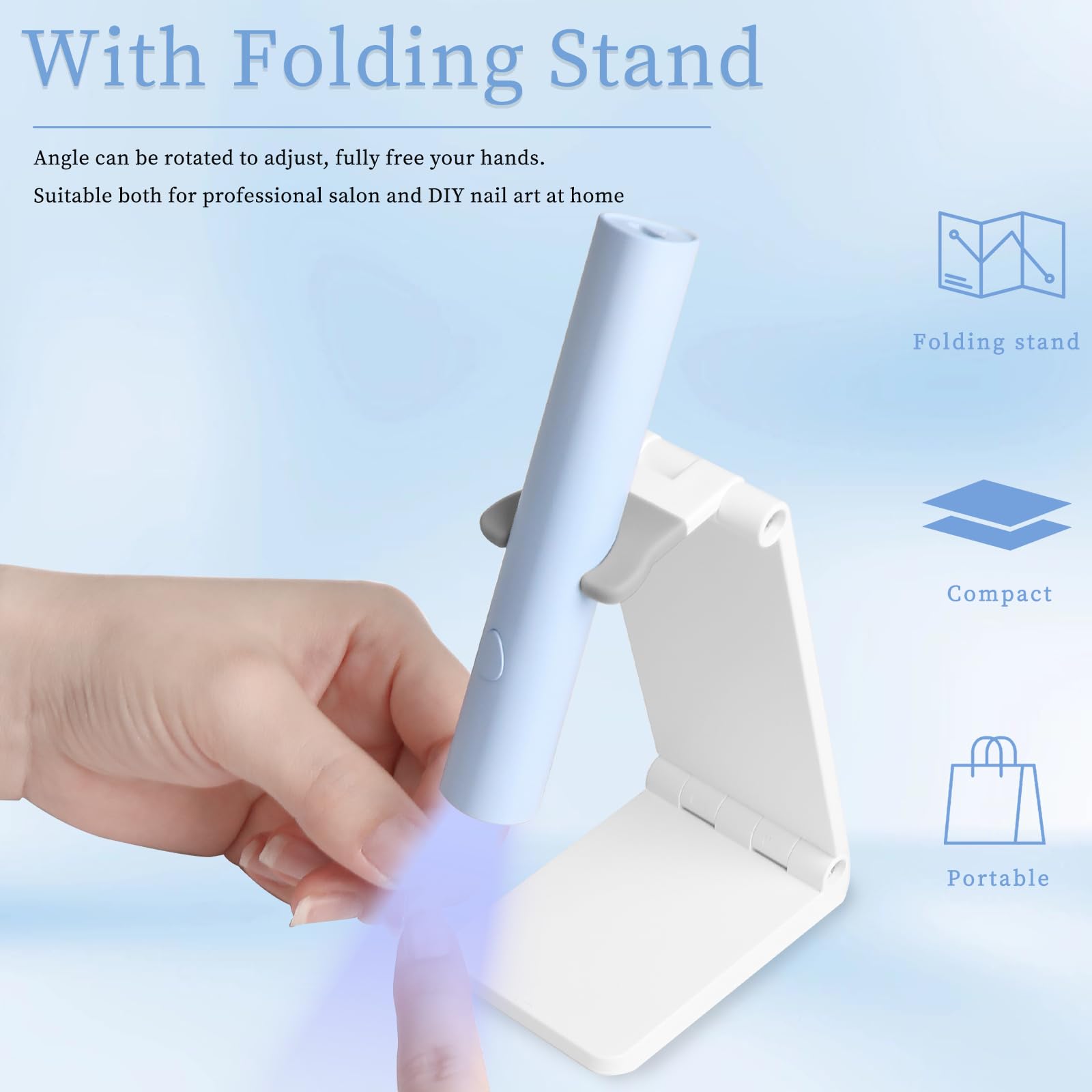 Professional UV LED Nail Lamp for Gel Polish - Portable Rechargeable Cordless Handheld Flash Cure Light with Stand - Perfect for Salon, Home & DIY Manicures (Blue) - Quick Drying for Gel Nails, Acrylics & Extensions