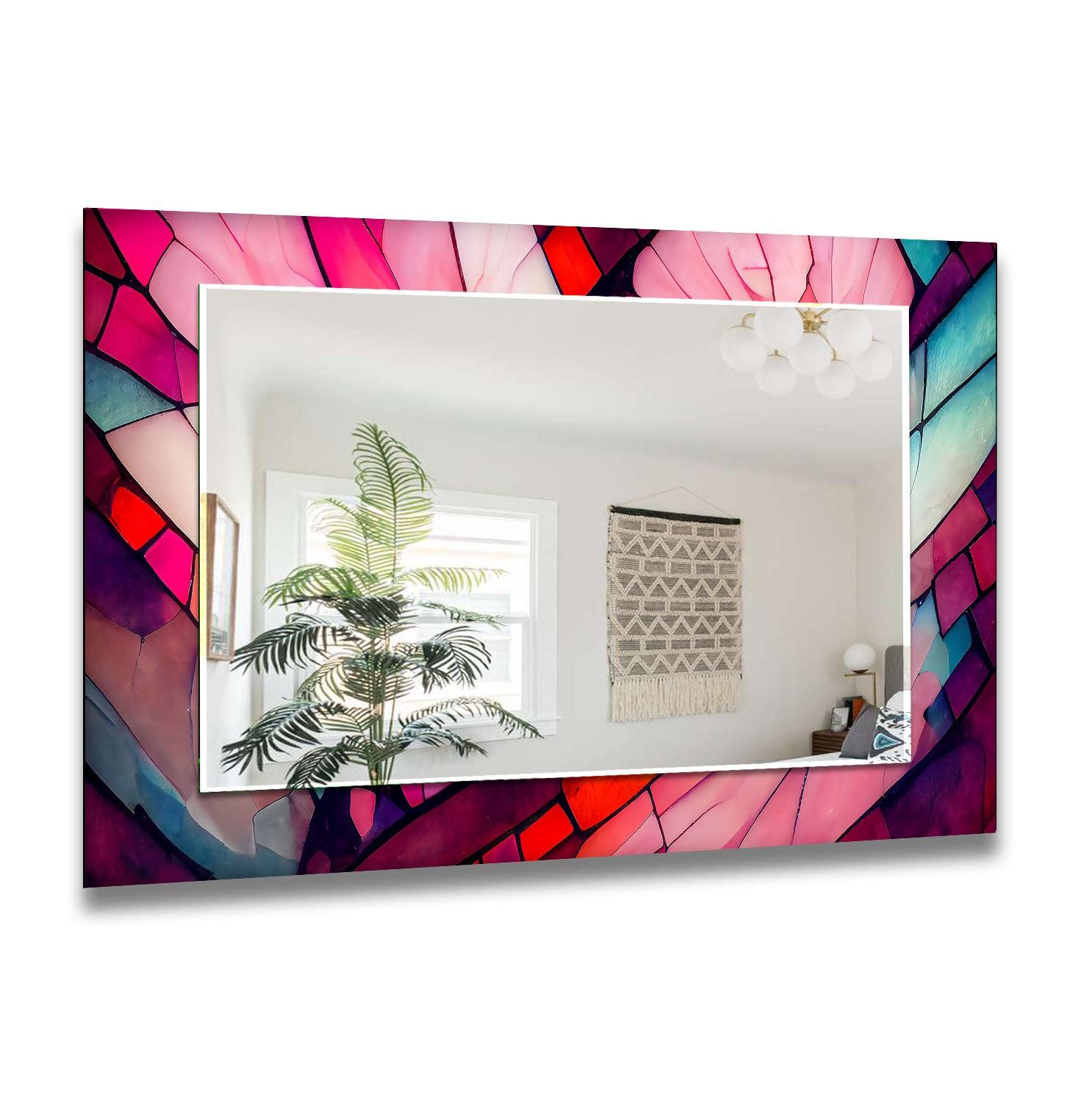 Vintage Stained Glass Wall Mirror - Handcrafted Decorative Mirror for Living Room, Bedroom, Entryway - Unique Home Decor & Gift Idea