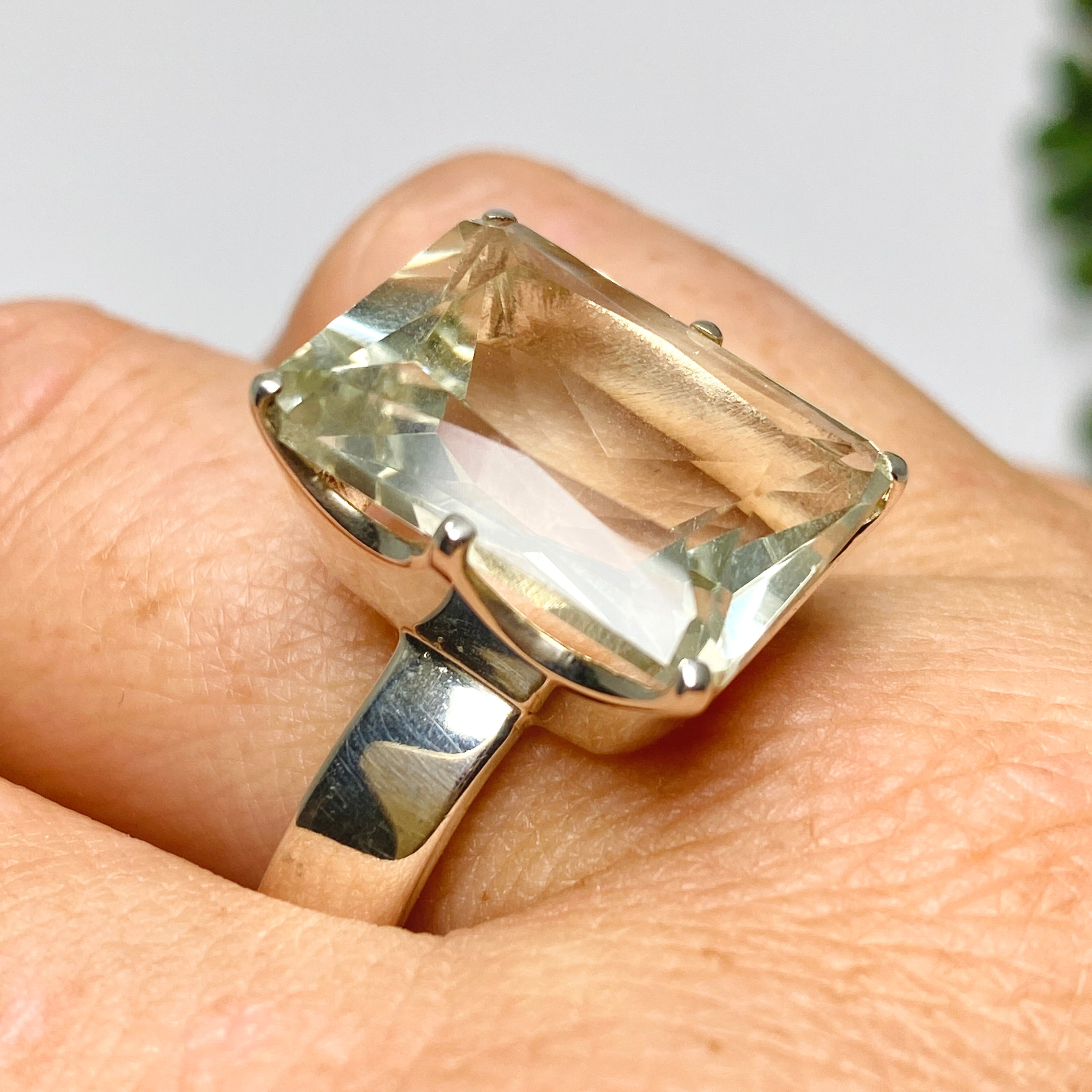 Prasiolite (Green Amethyst) Emerald Cut Faceted Ring - Size 13 - Sterling Silver Jewelry PRGJ616 - Perfect for Weddings, Anniversaries & Special Occasions